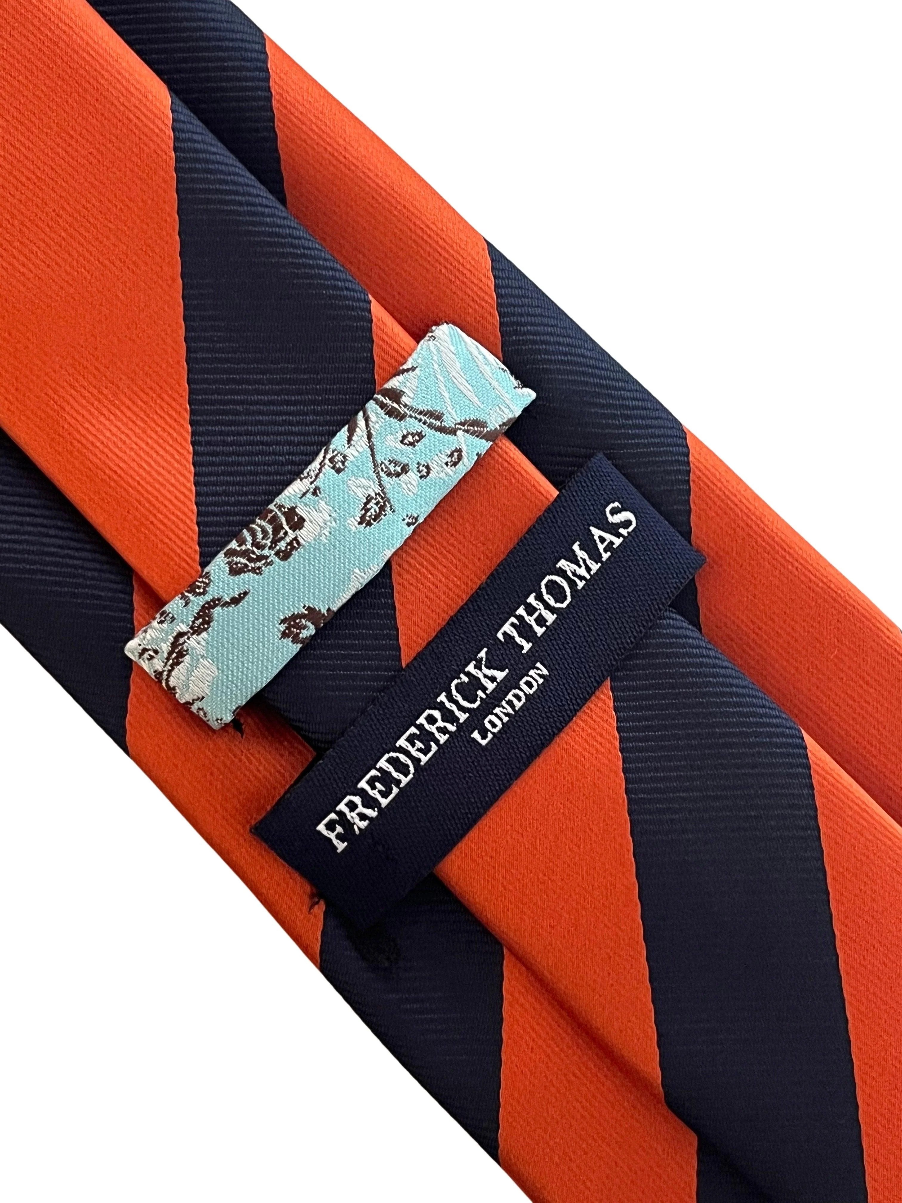 Burnt orange and navy blue barber stripe tie - Image 3