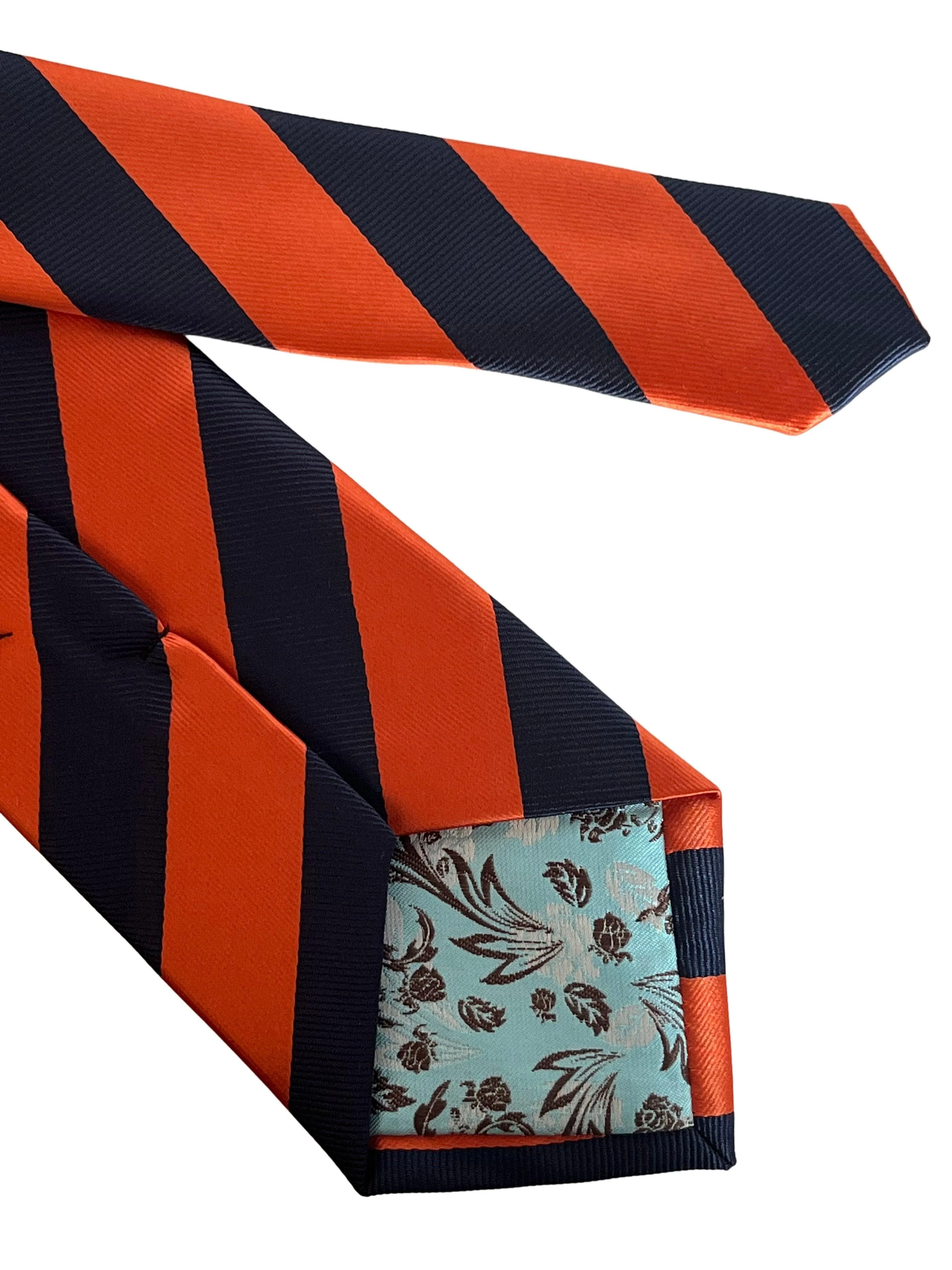 Burnt orange and navy blue barber stripe tie - Image 4