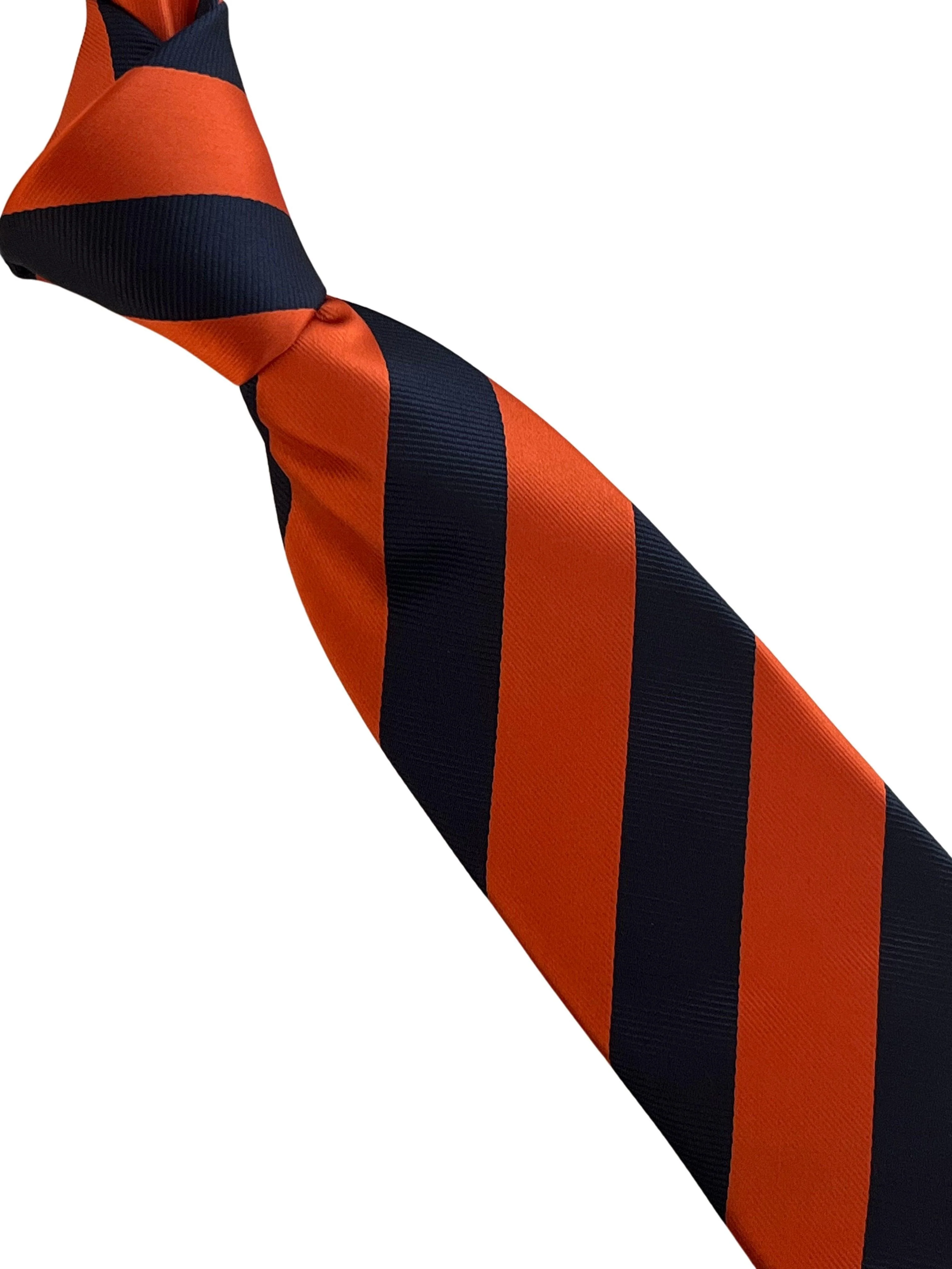 Burnt orange and navy blue barber stripe tie - Image 5