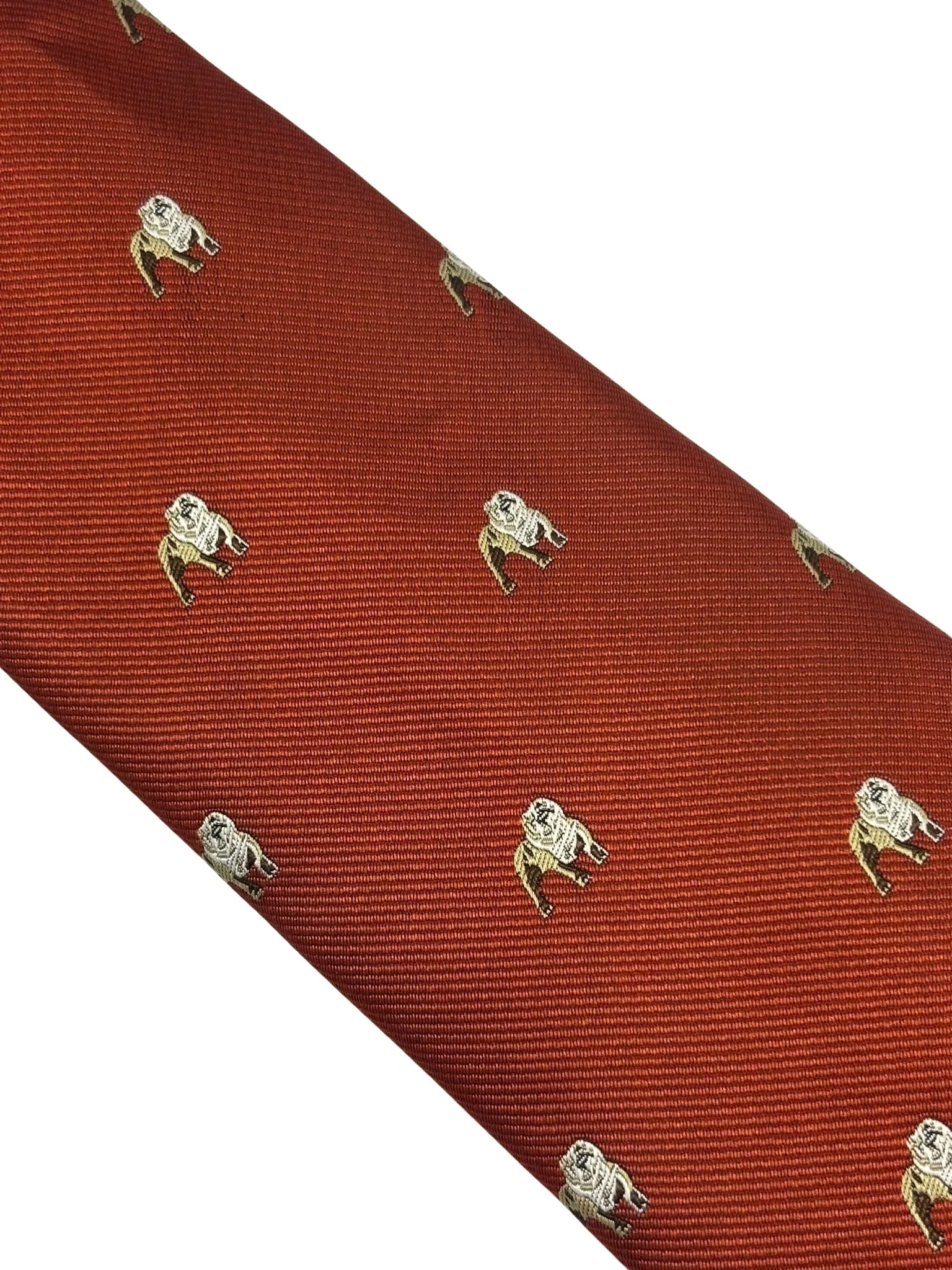burnt orange red tie with embroidered british bulldog design - Image 3