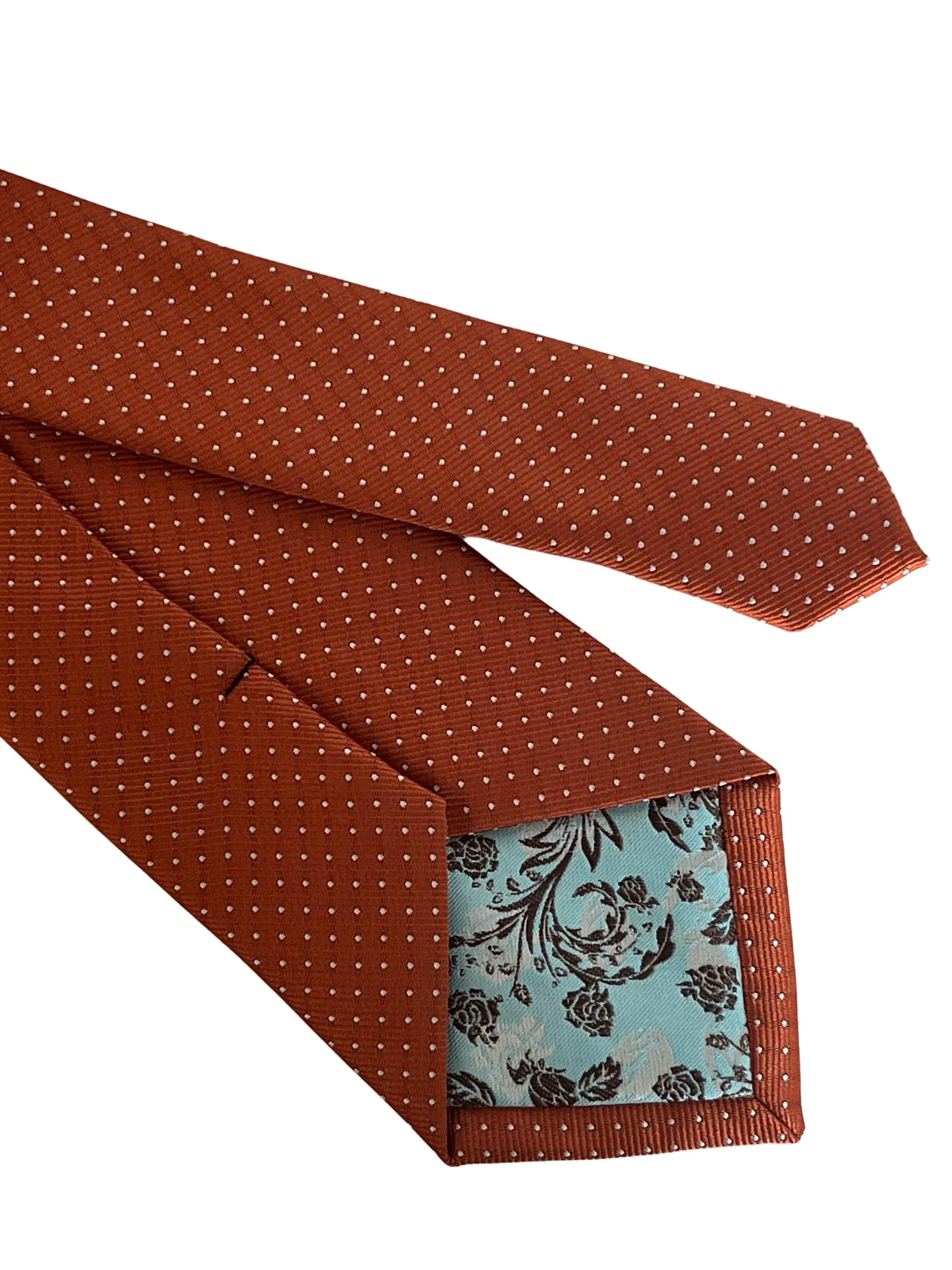 Burnt rustic rusty copper brick orange brown with white pin spots classic tie - Image 4