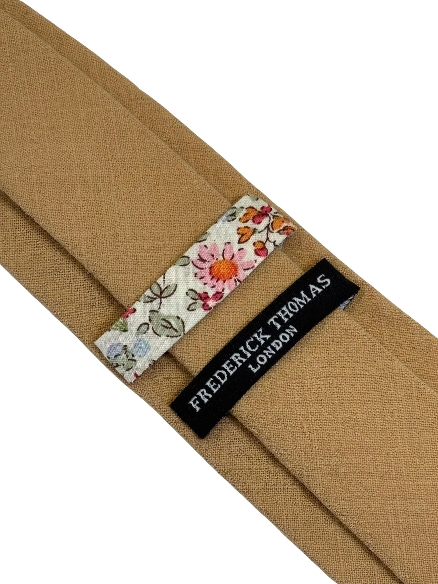 caramel beige plain linen tie - Image 4