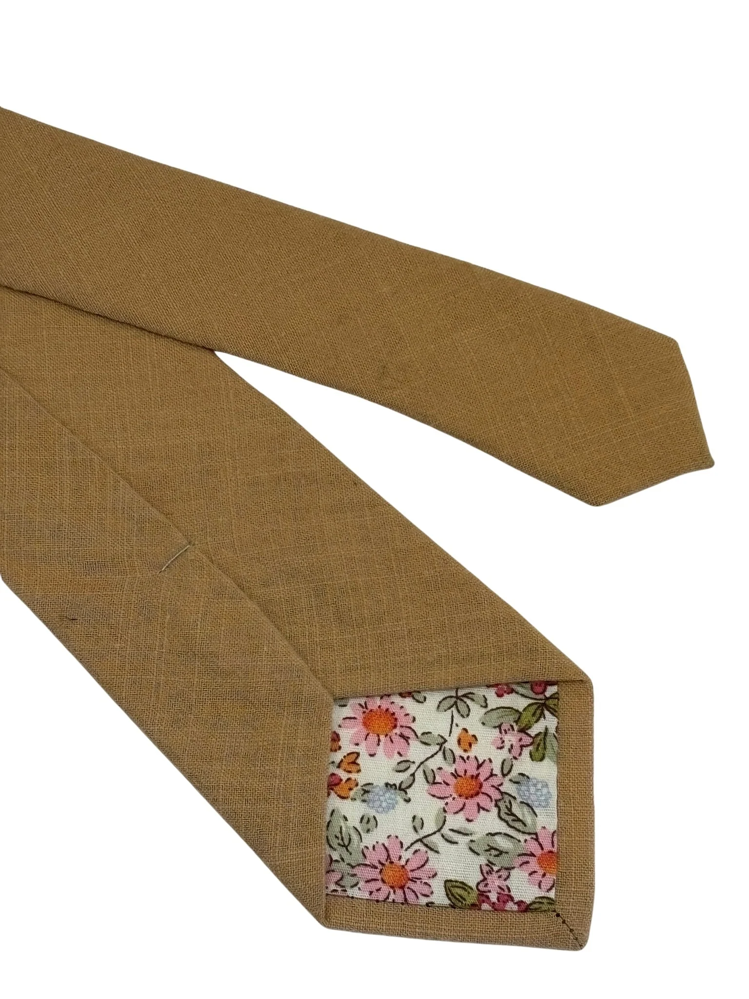 caramel beige plain linen tie - Image 5