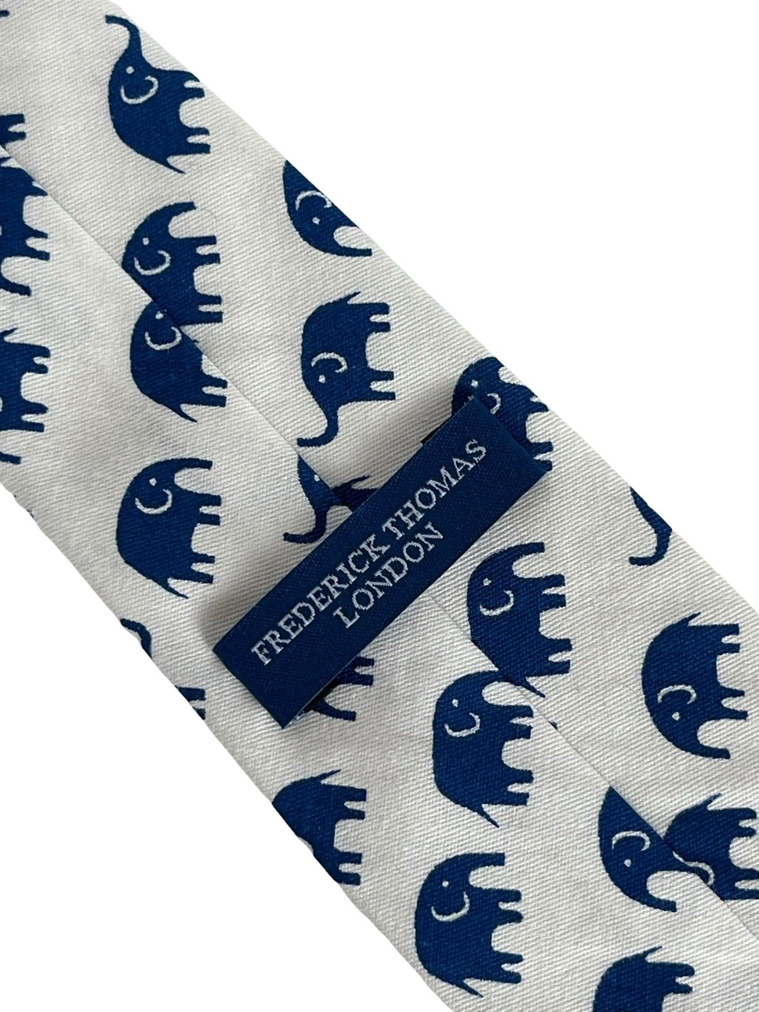 children's ivory white cream with dark blue elephant cotton tie - Image 3