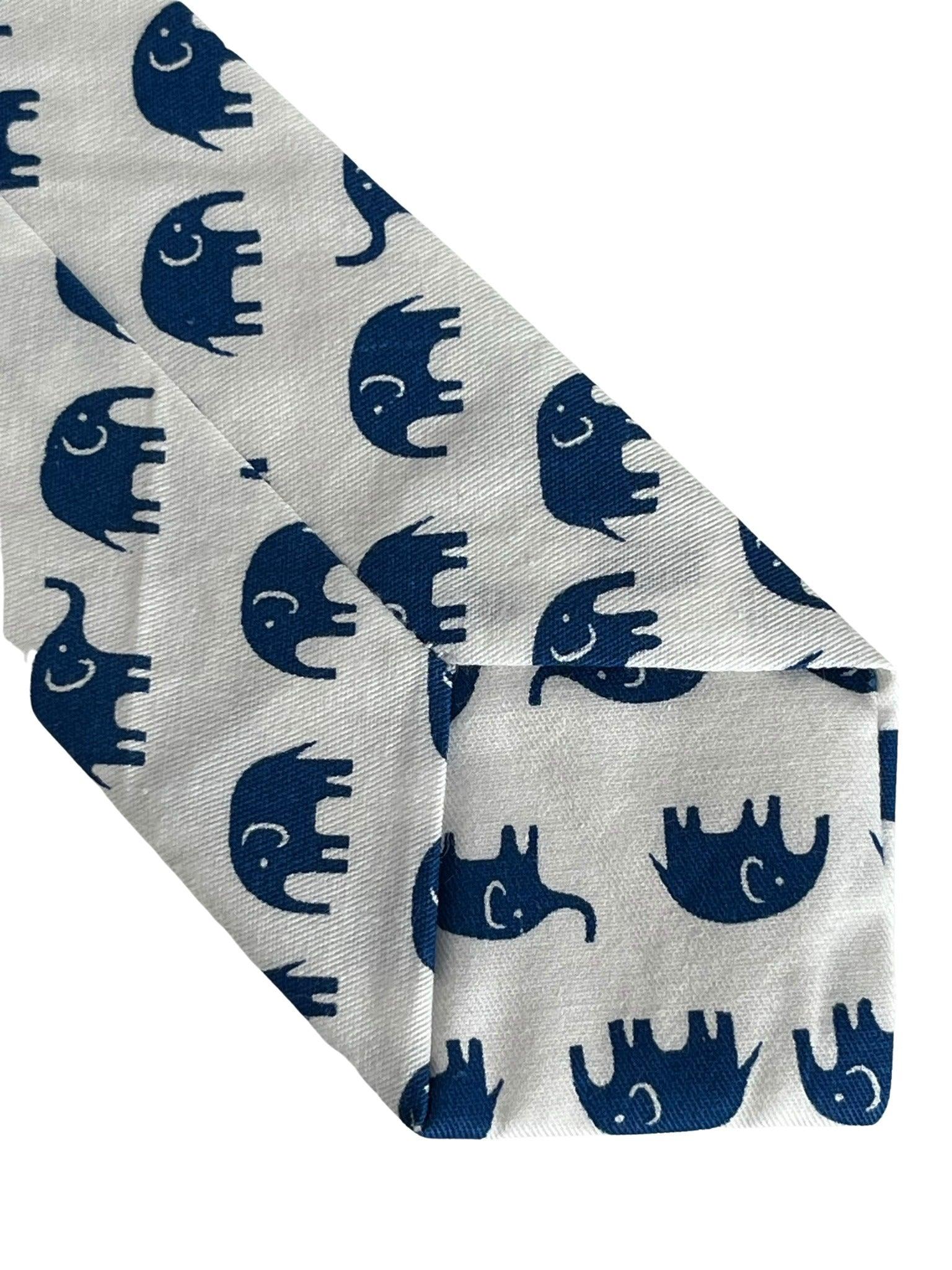 children's ivory white cream with dark blue elephant cotton tie - Image 4