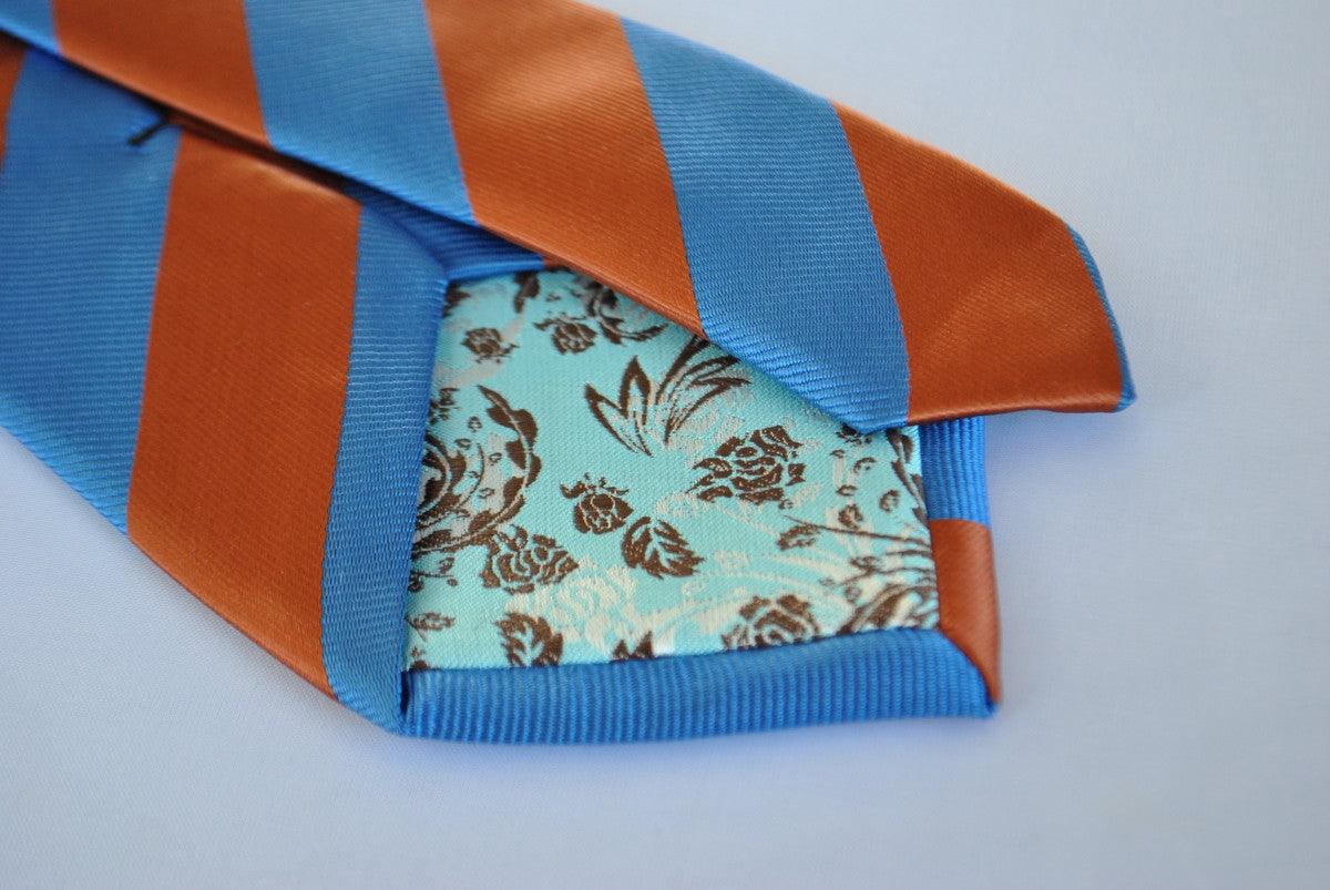 chocolate brown and royal blue barber striped tie - Image 2