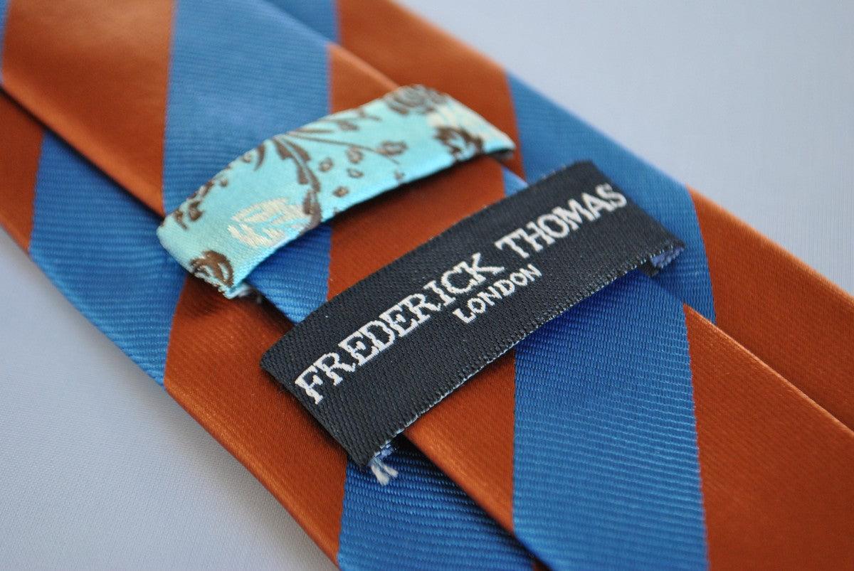 chocolate brown and royal blue barber striped tie - Image 3