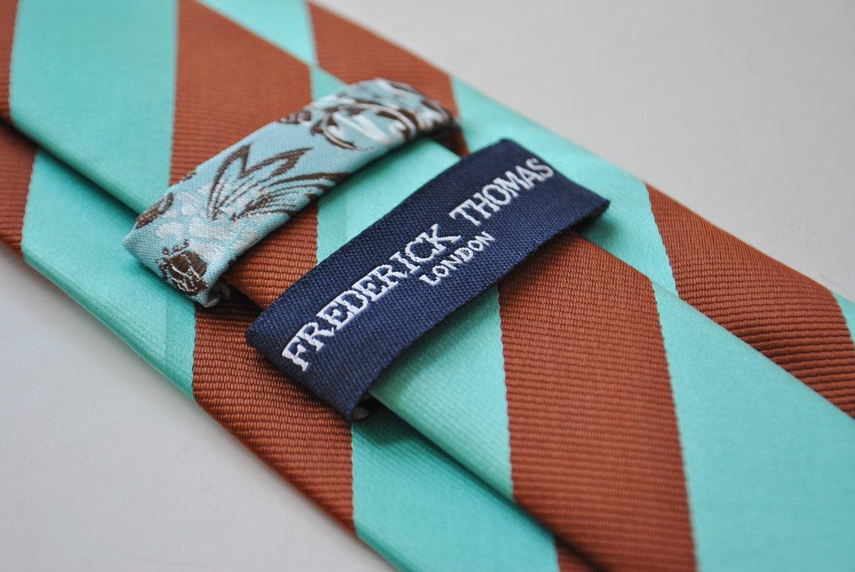 chocolate brown and turquoise barber striped tie - Image 3