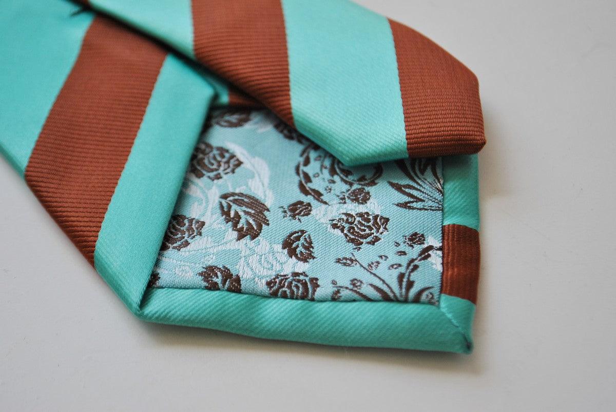 chocolate brown and turquoise barber striped tie - Image 4