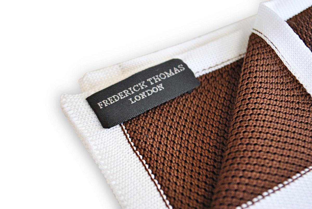 chocolate brown knitted pocket square with white edging - Image 2