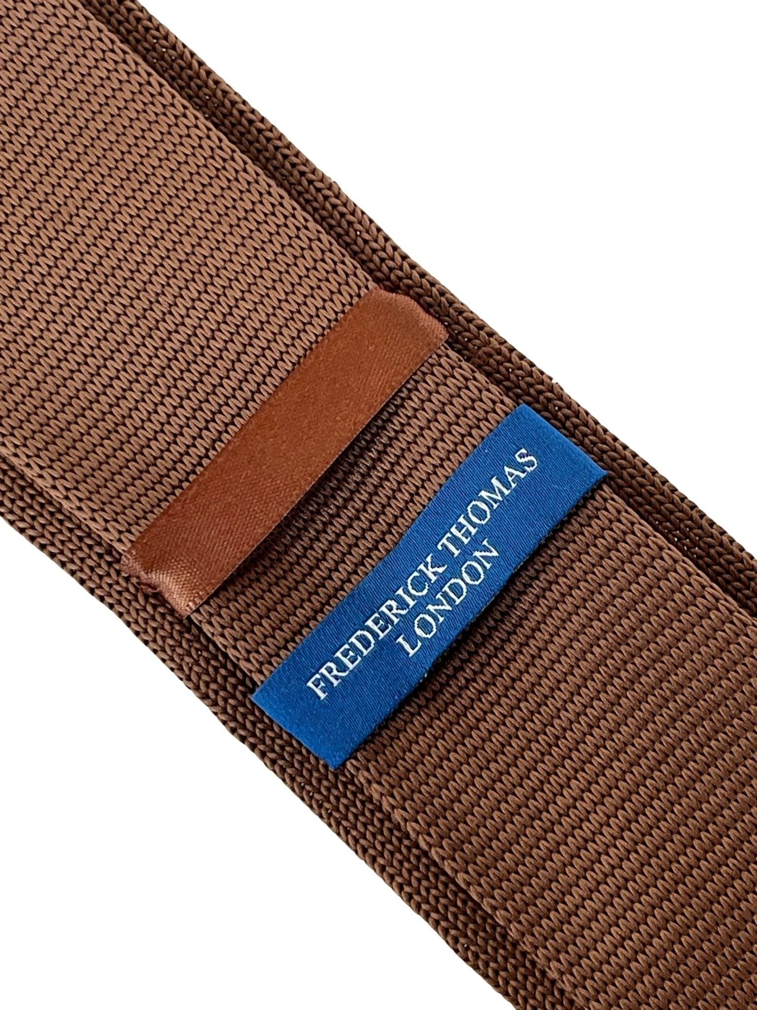 chocolate coffee brown knitted tie with embroidered white stars - Image 3