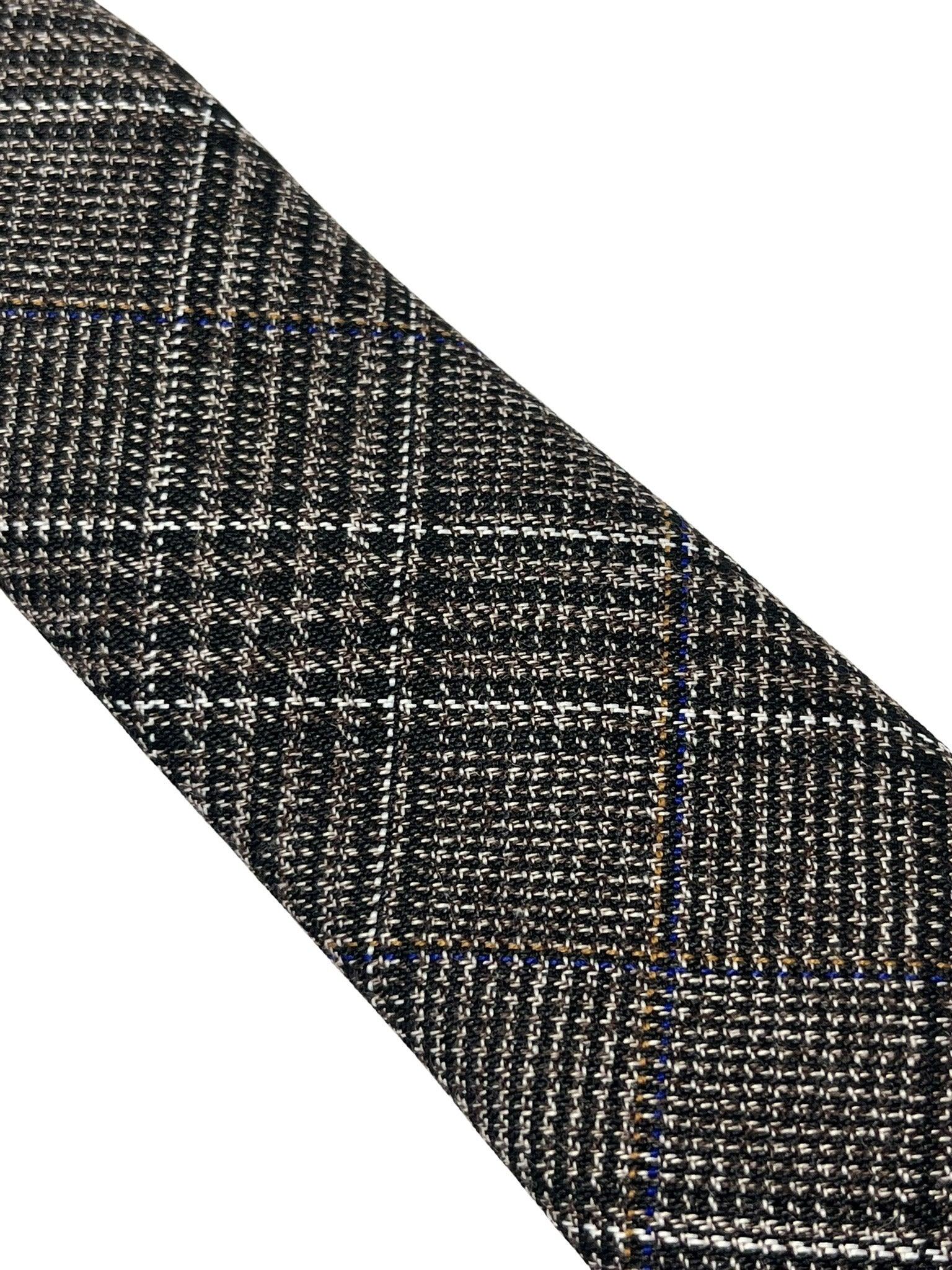 Coffee brown tweed wool check slim tie - Image 3