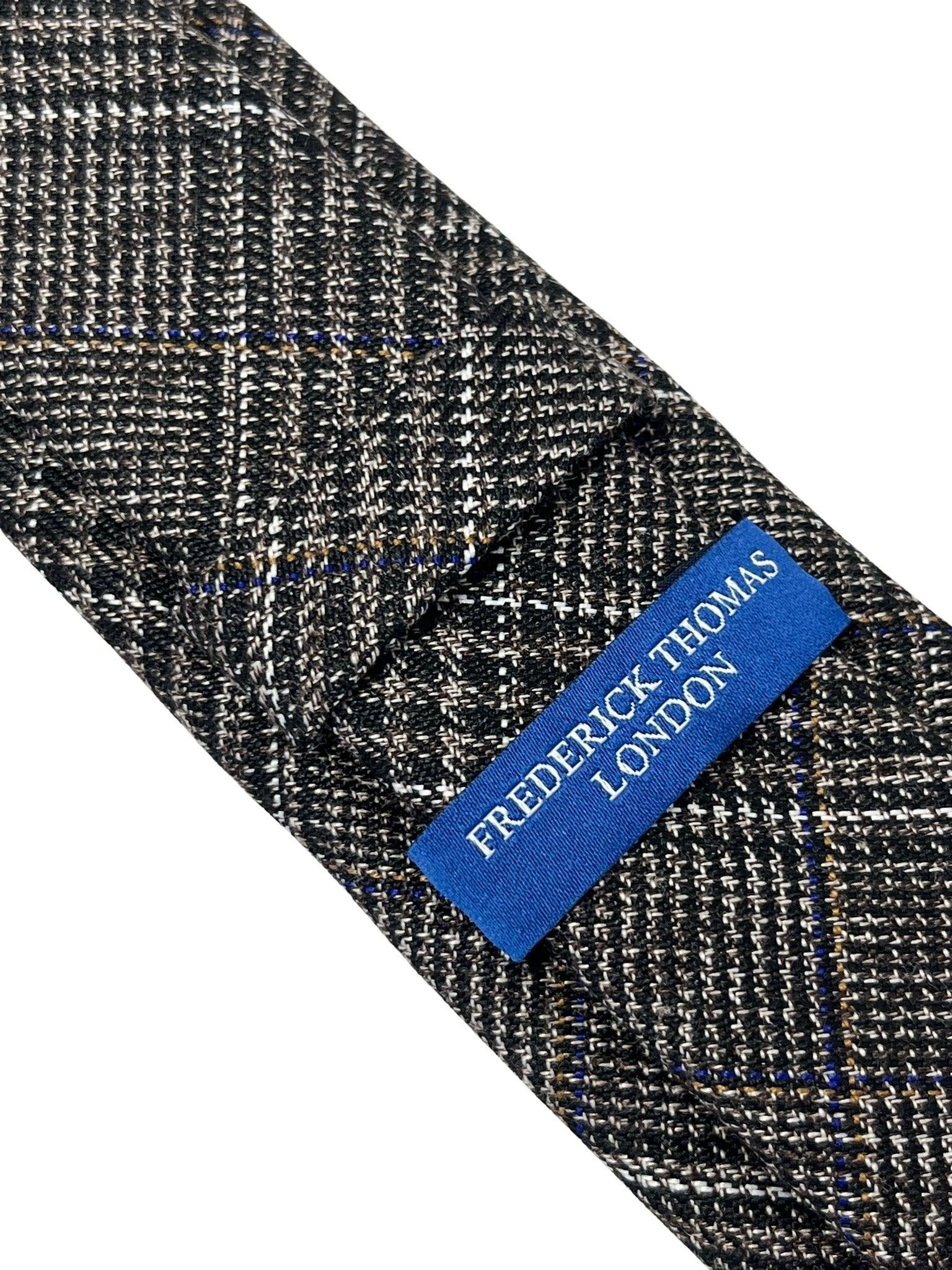 Coffee brown tweed wool check slim tie - Image 4