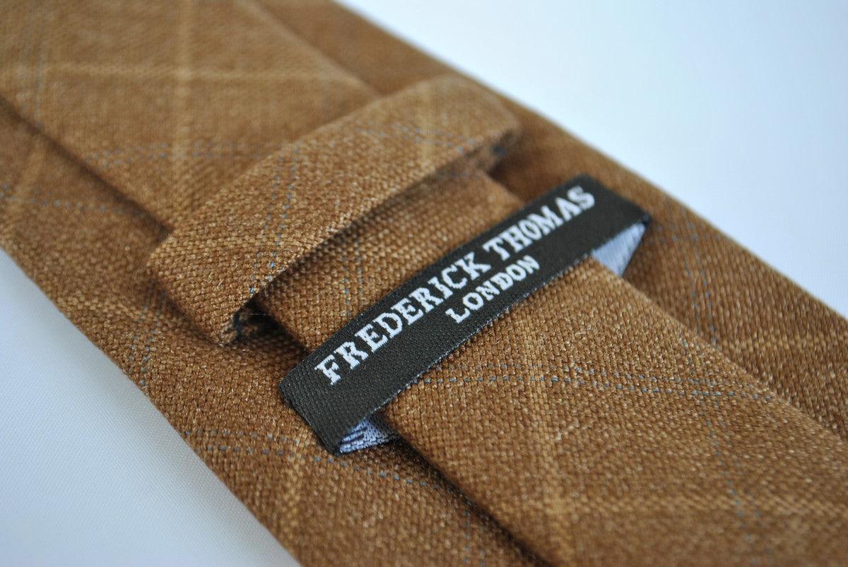 coffee brown check tweed wool skinny tie - Image 3