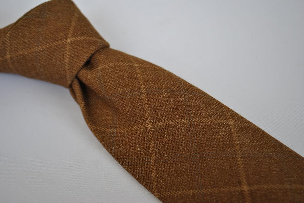 coffee brown check tweed wool skinny tie - Image 4