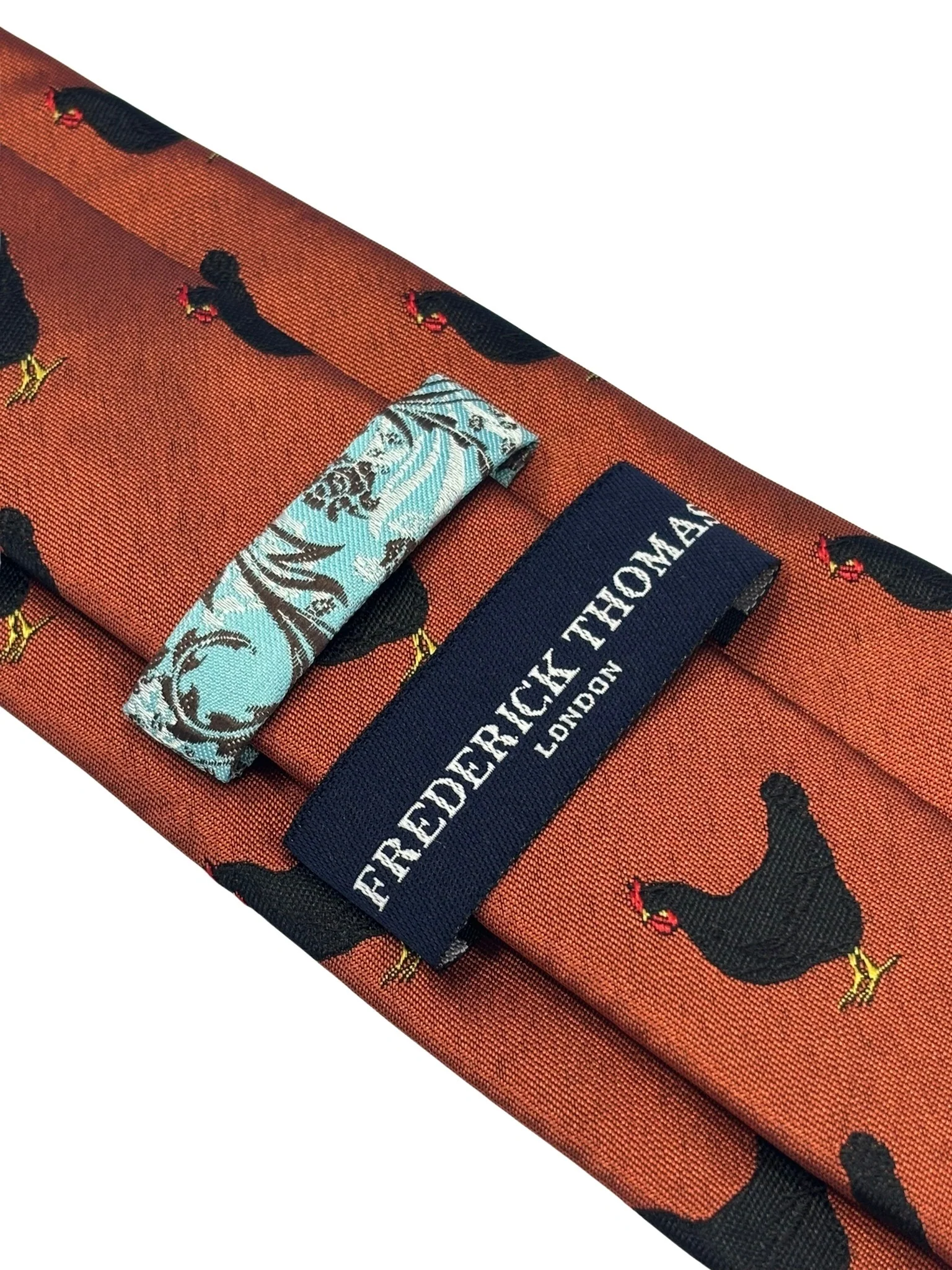 copper burnt orange  tie with chicken rooster embroidered design - Image 4