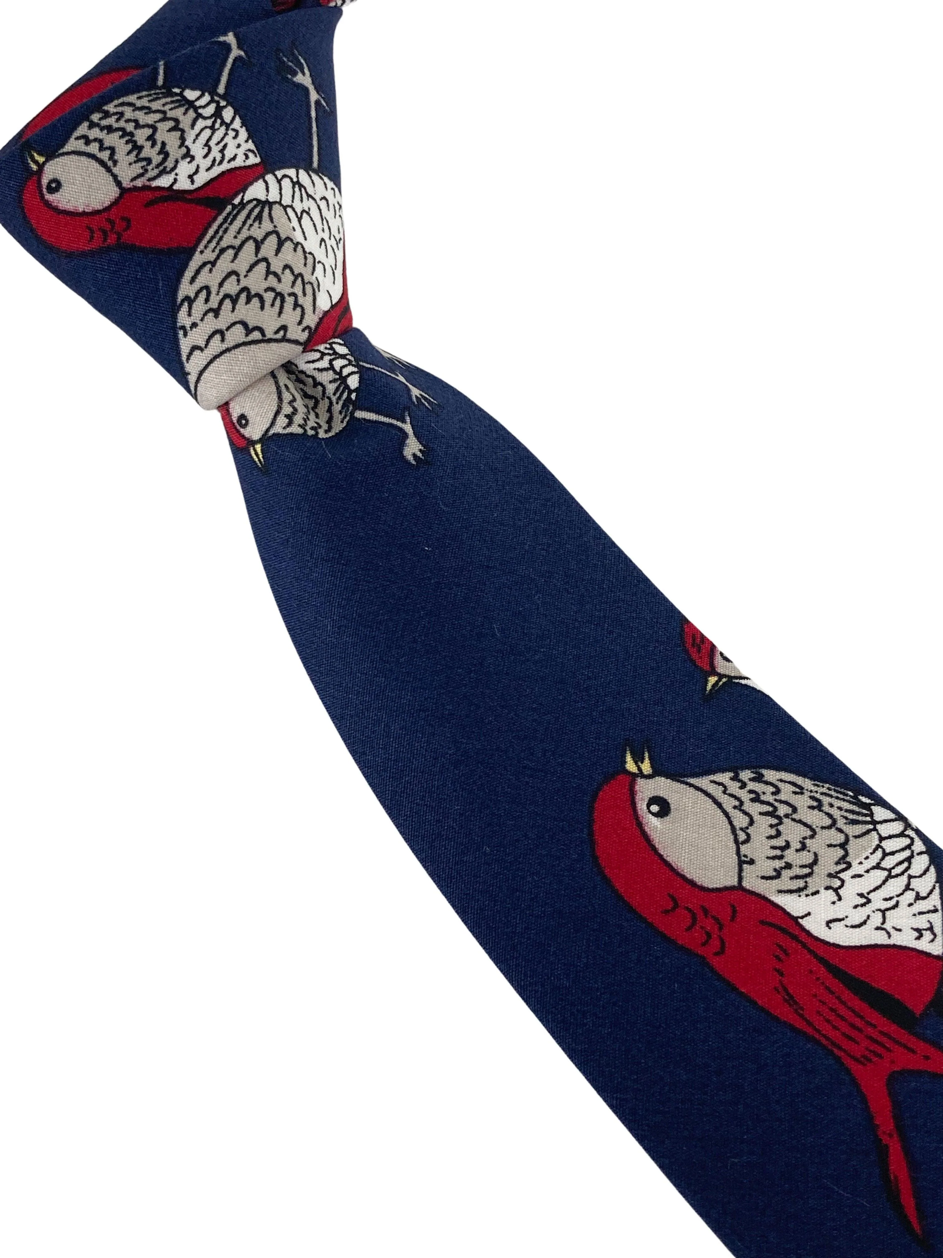 navy bird robin print mens cotton tie - Image 4