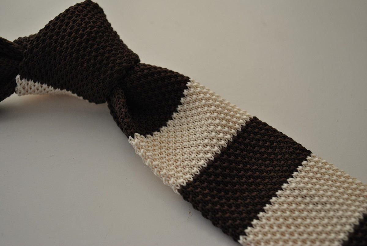 cream and brown striped skinny knitted tie - Image 2