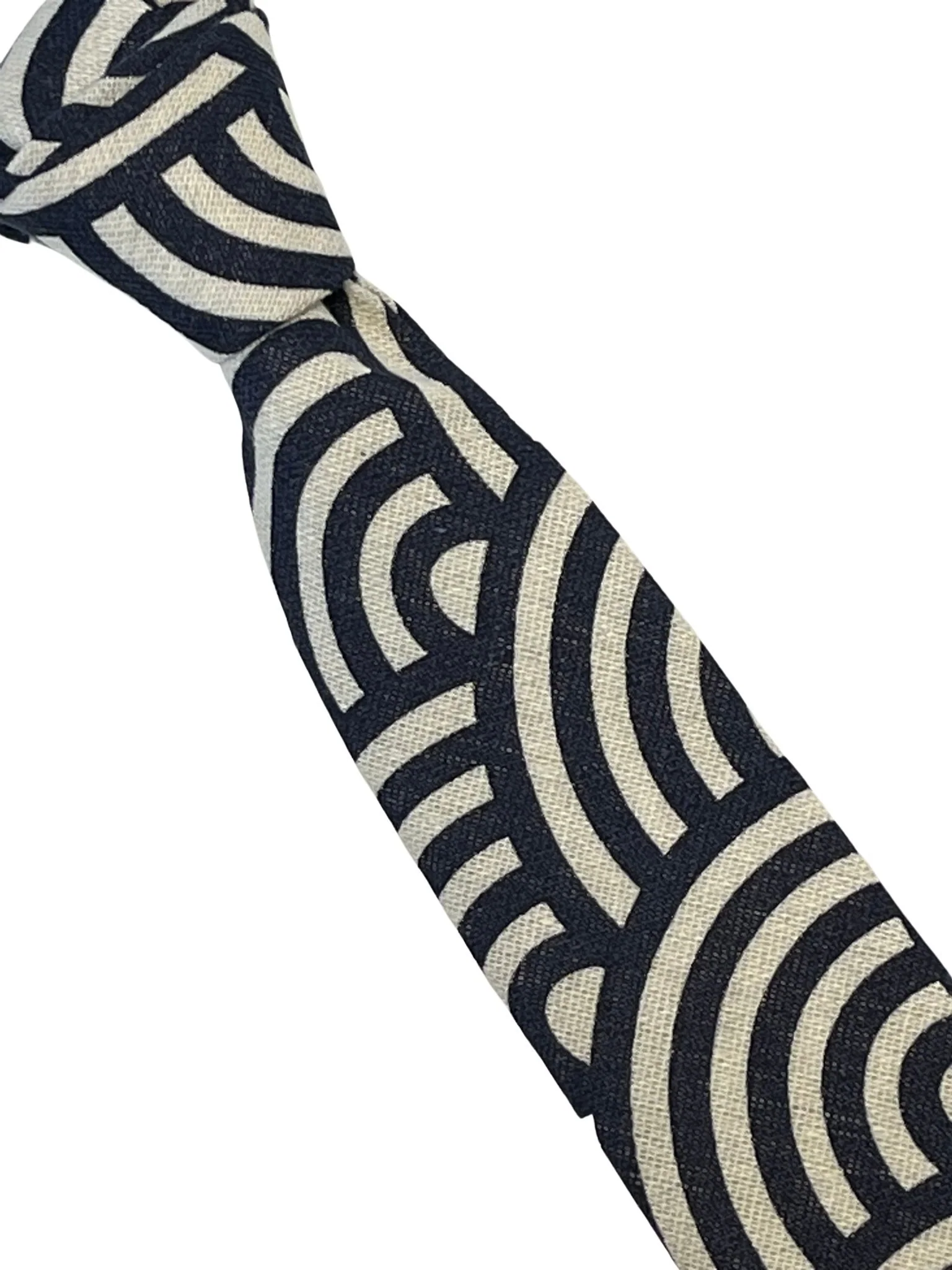 cream and navy blue rainbow design cotton mens tie - Image 5