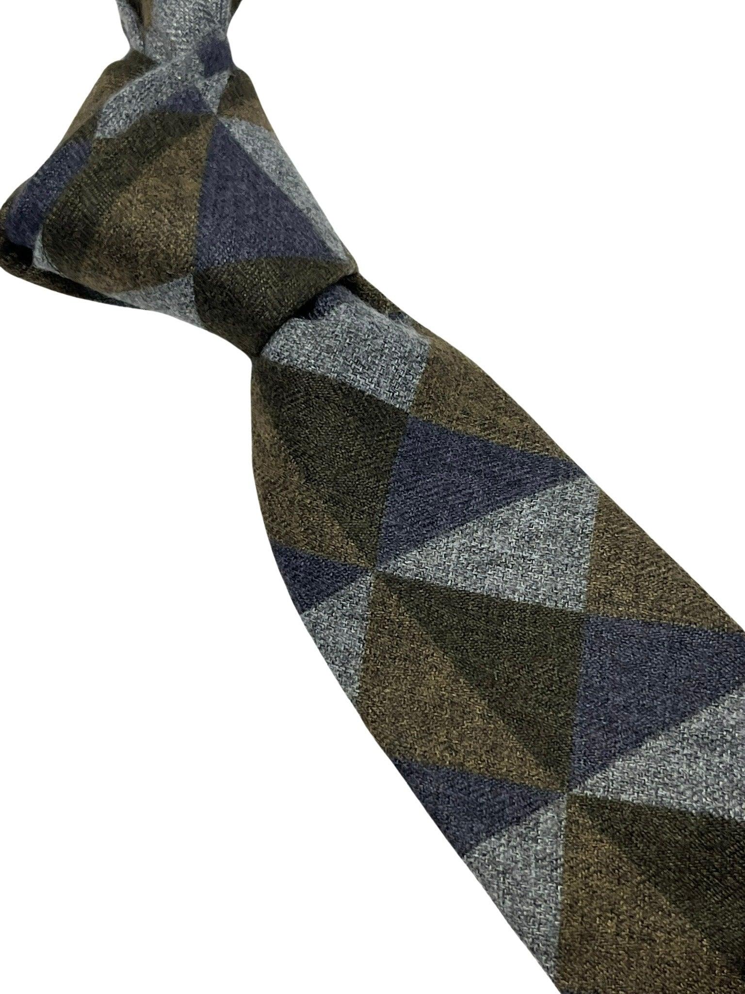 grey, blue and brown geometric triangular pattern cotton mens tie - Image 4
