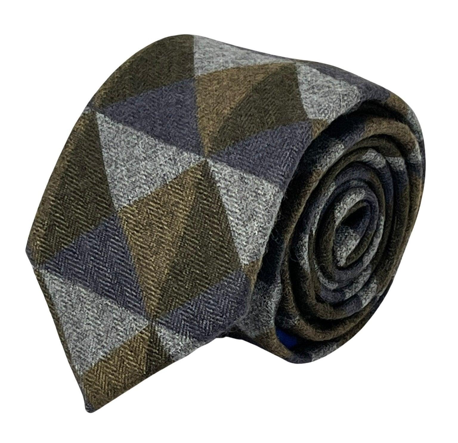 grey, blue and brown geometric triangular pattern cotton mens tie - Image 5