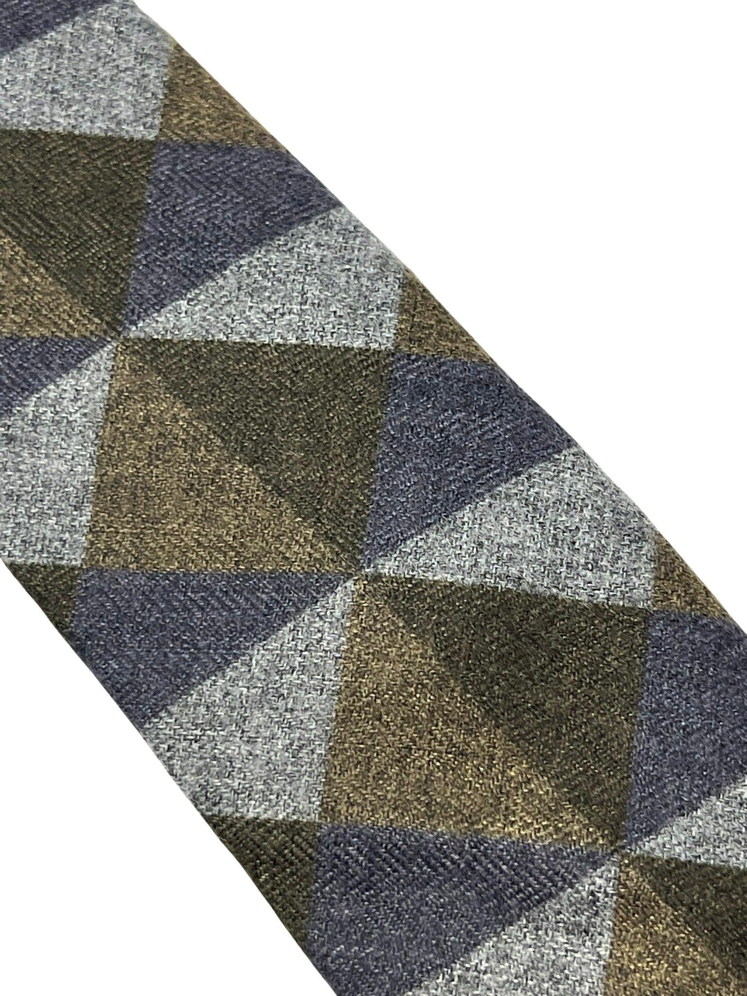 grey, blue and brown geometric triangular pattern cotton mens tie - Image 6
