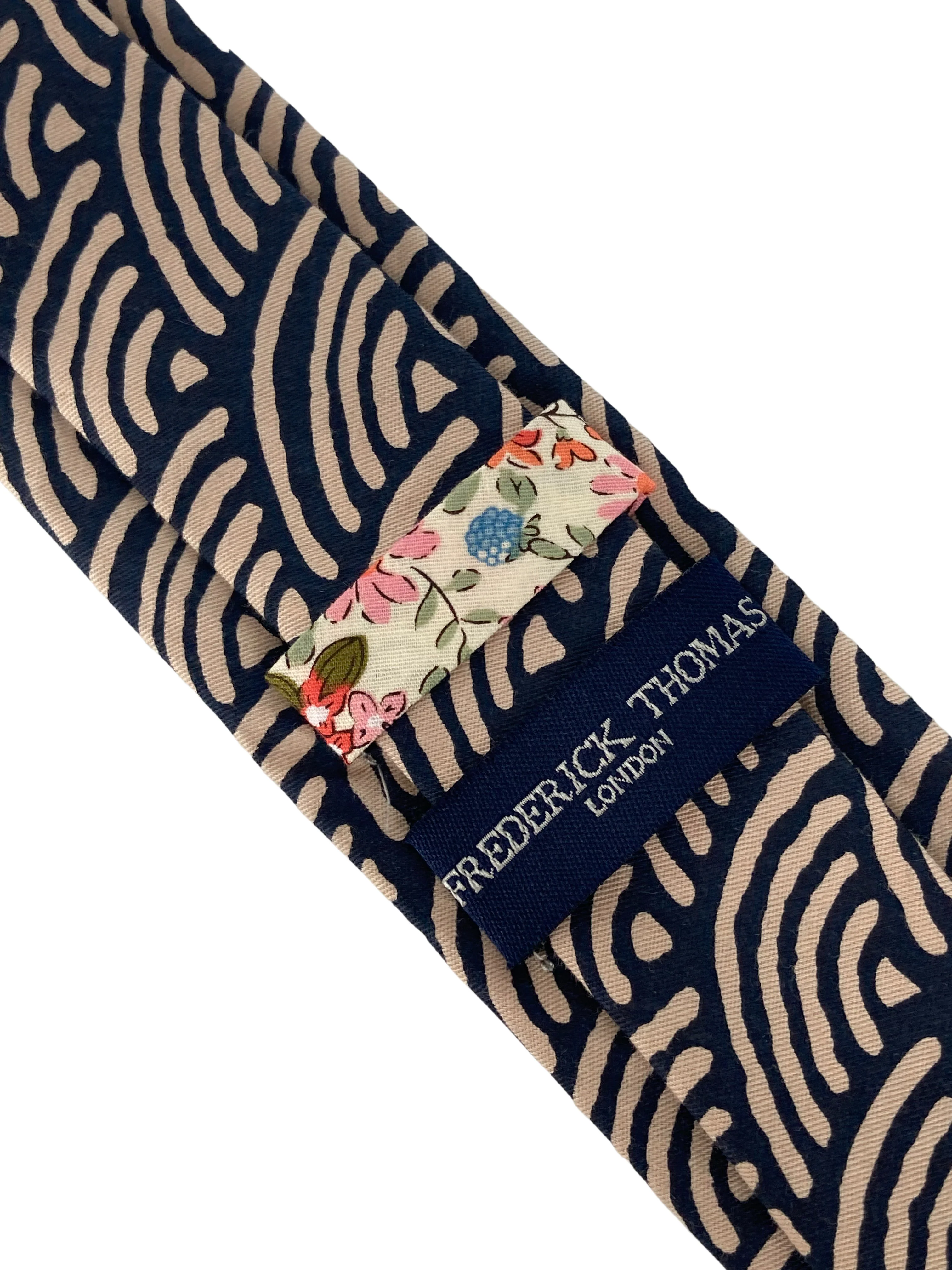 cream and navy rainbow design cotton tie - Image 3