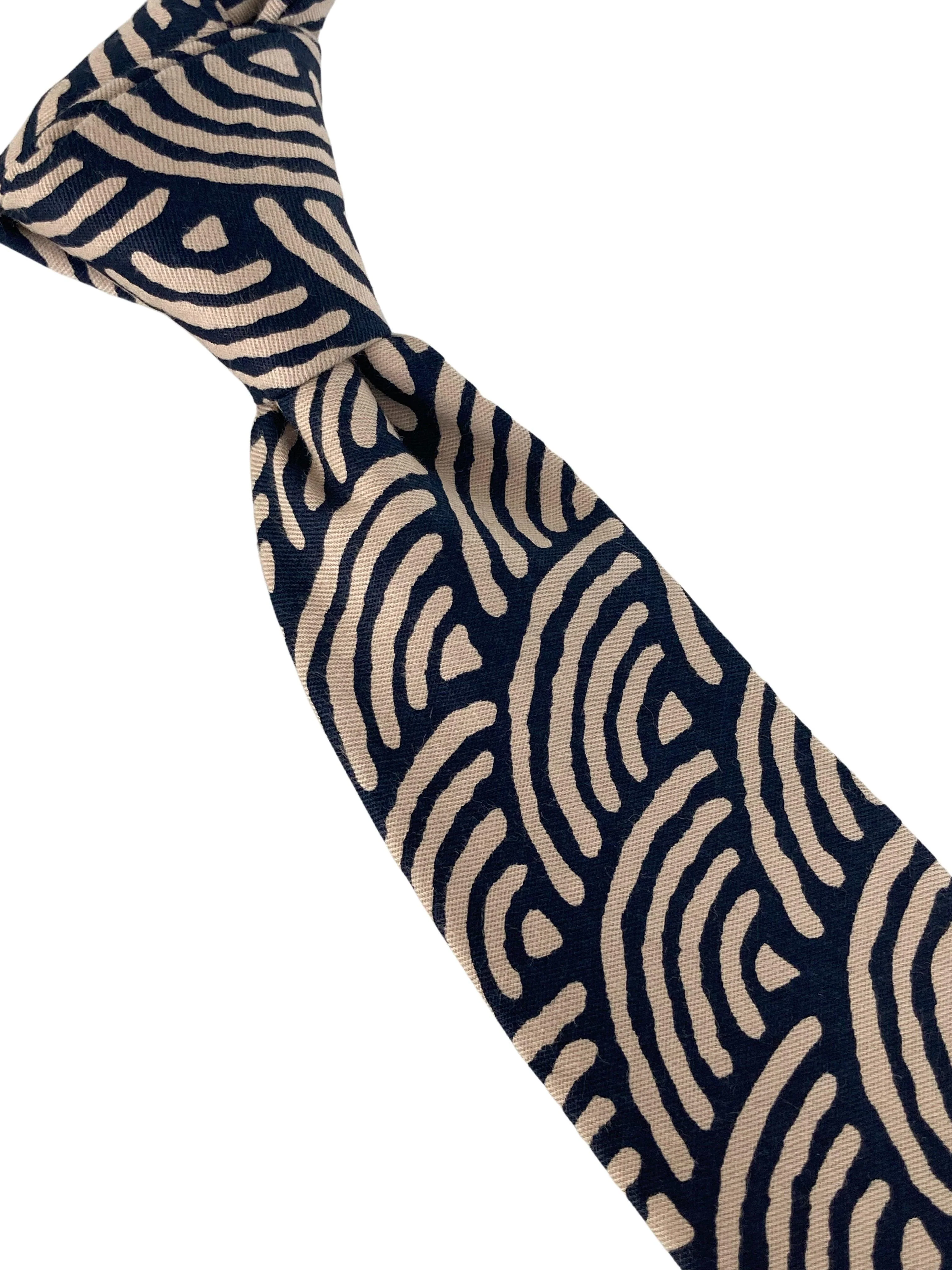 cream and navy rainbow design cotton tie - Image 4