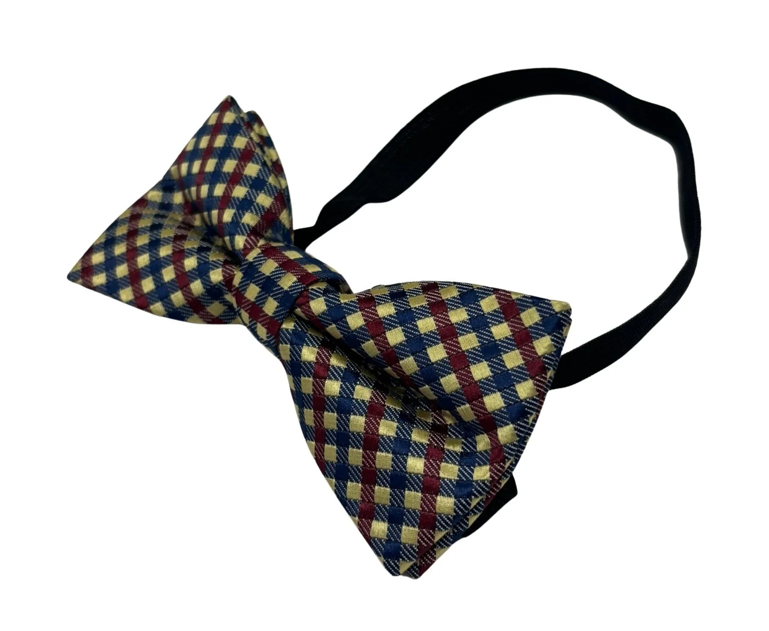 cream, blue & red gingham check design children's bow tie - Image 2