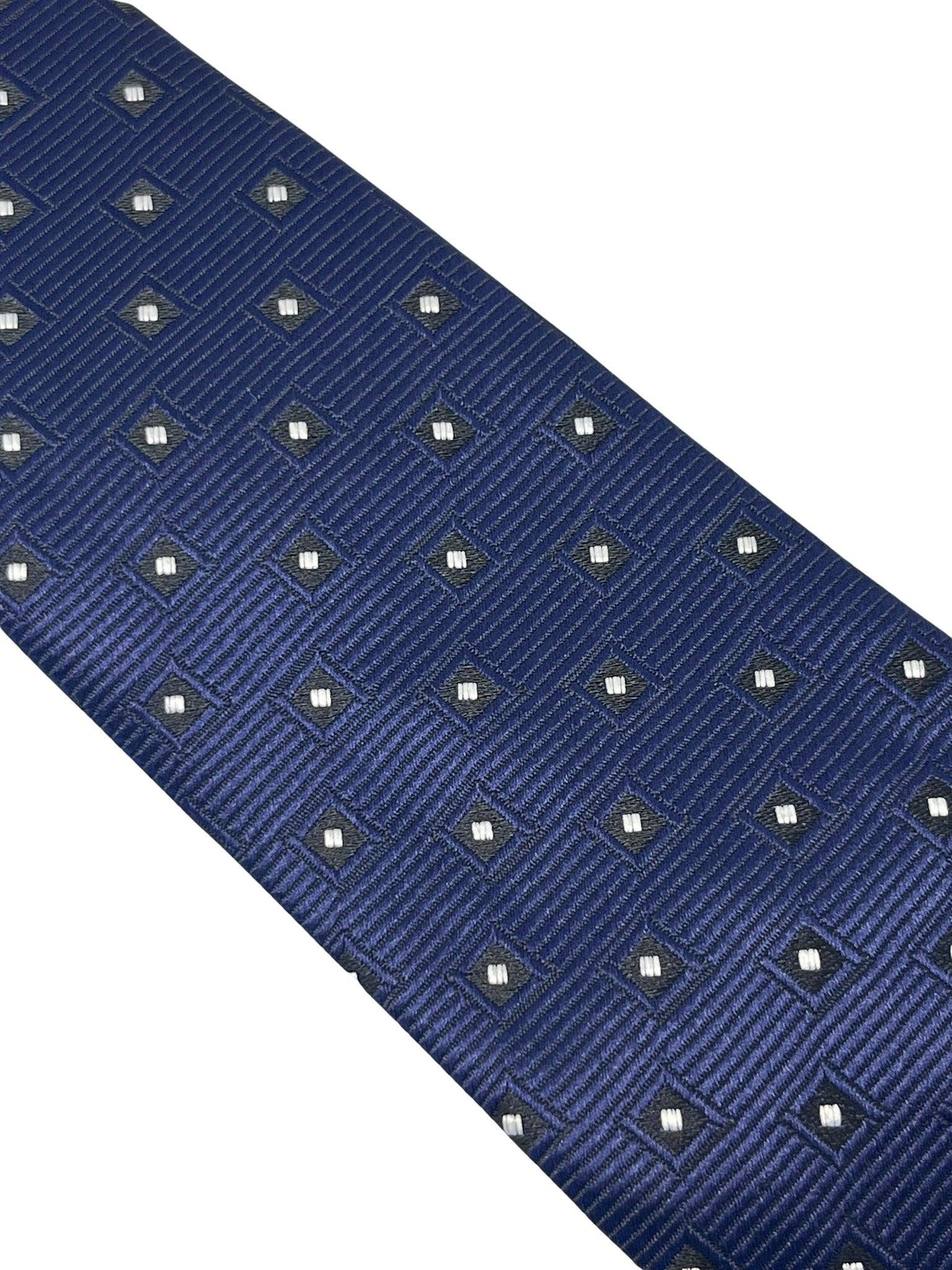 dark blue navy tie with geometric square design - Image 3