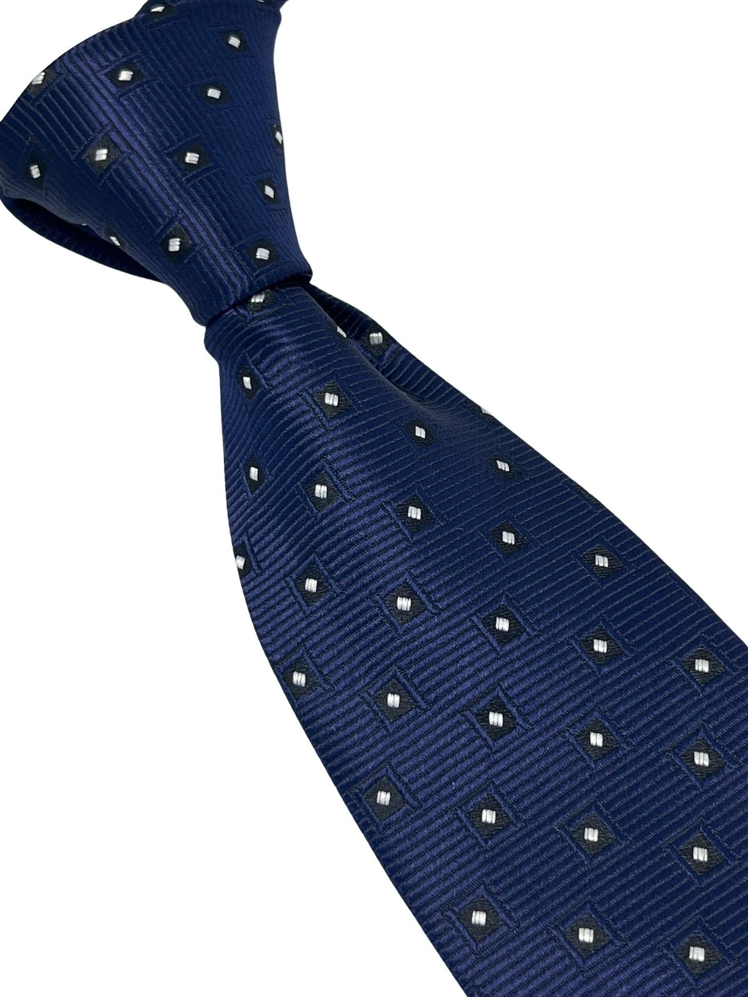 dark blue navy tie with geometric square design - Image 6