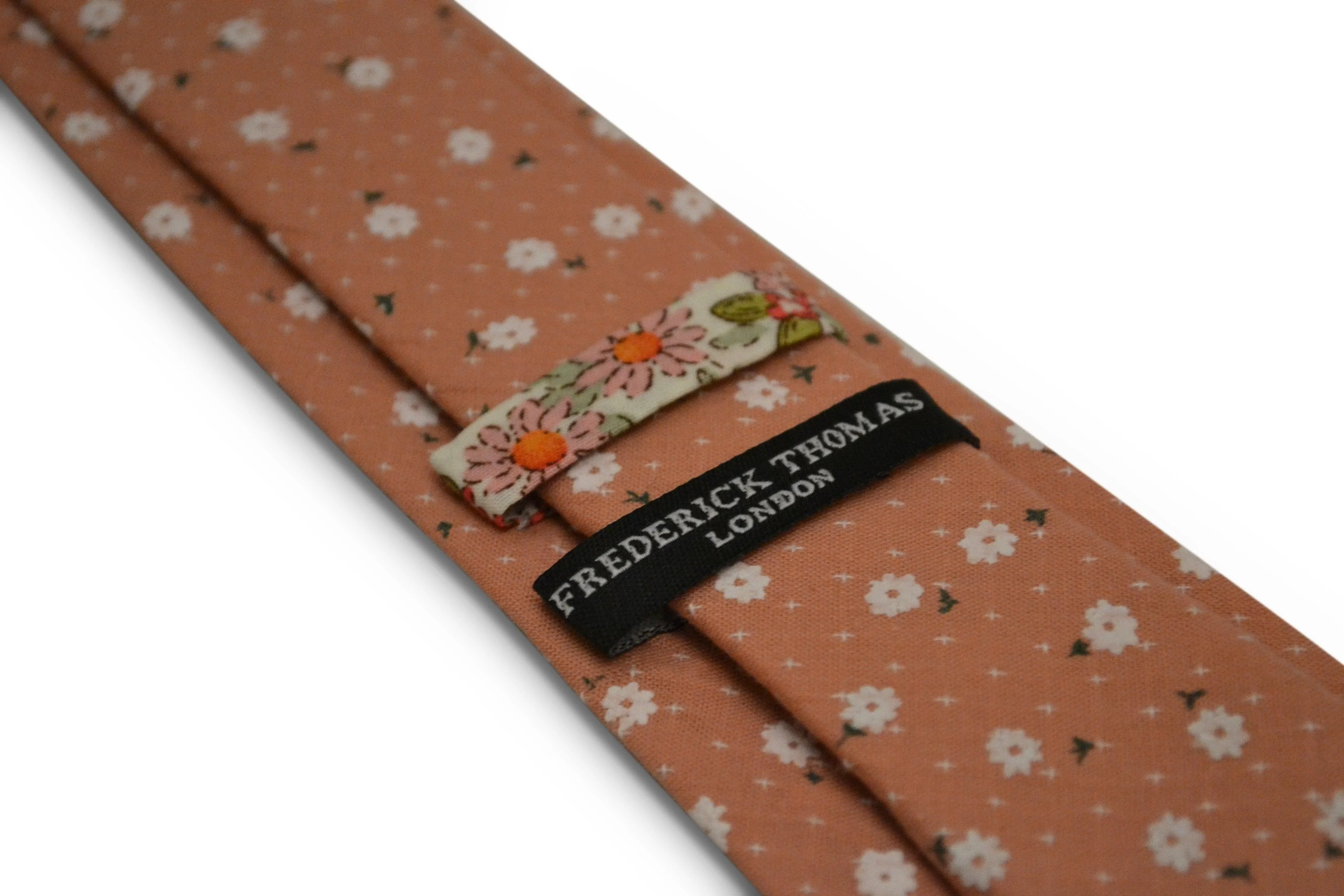 dark blush coral pink with white floral design cotton tie - Image 3