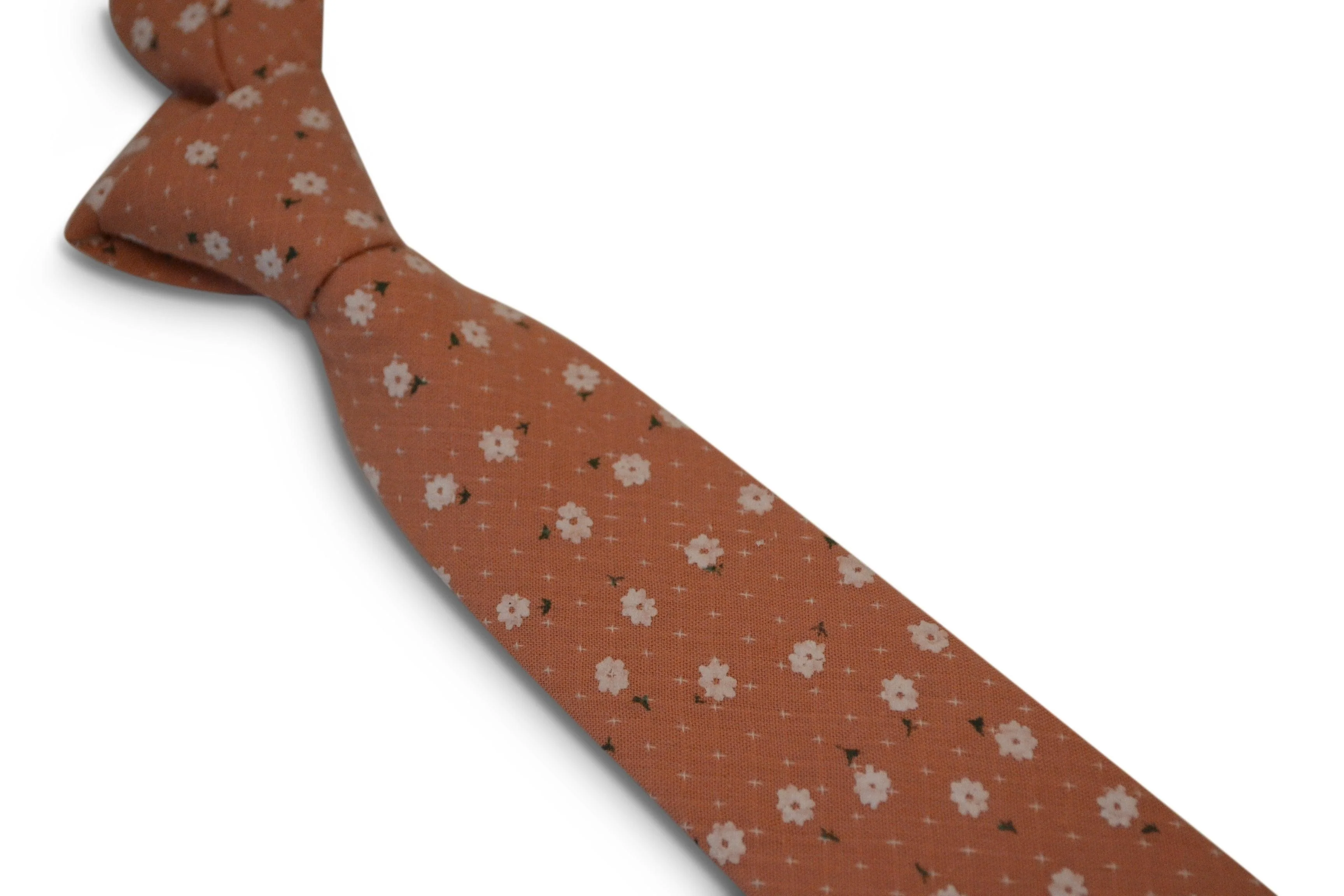 dark blush coral pink with white floral design cotton tie - Image 4