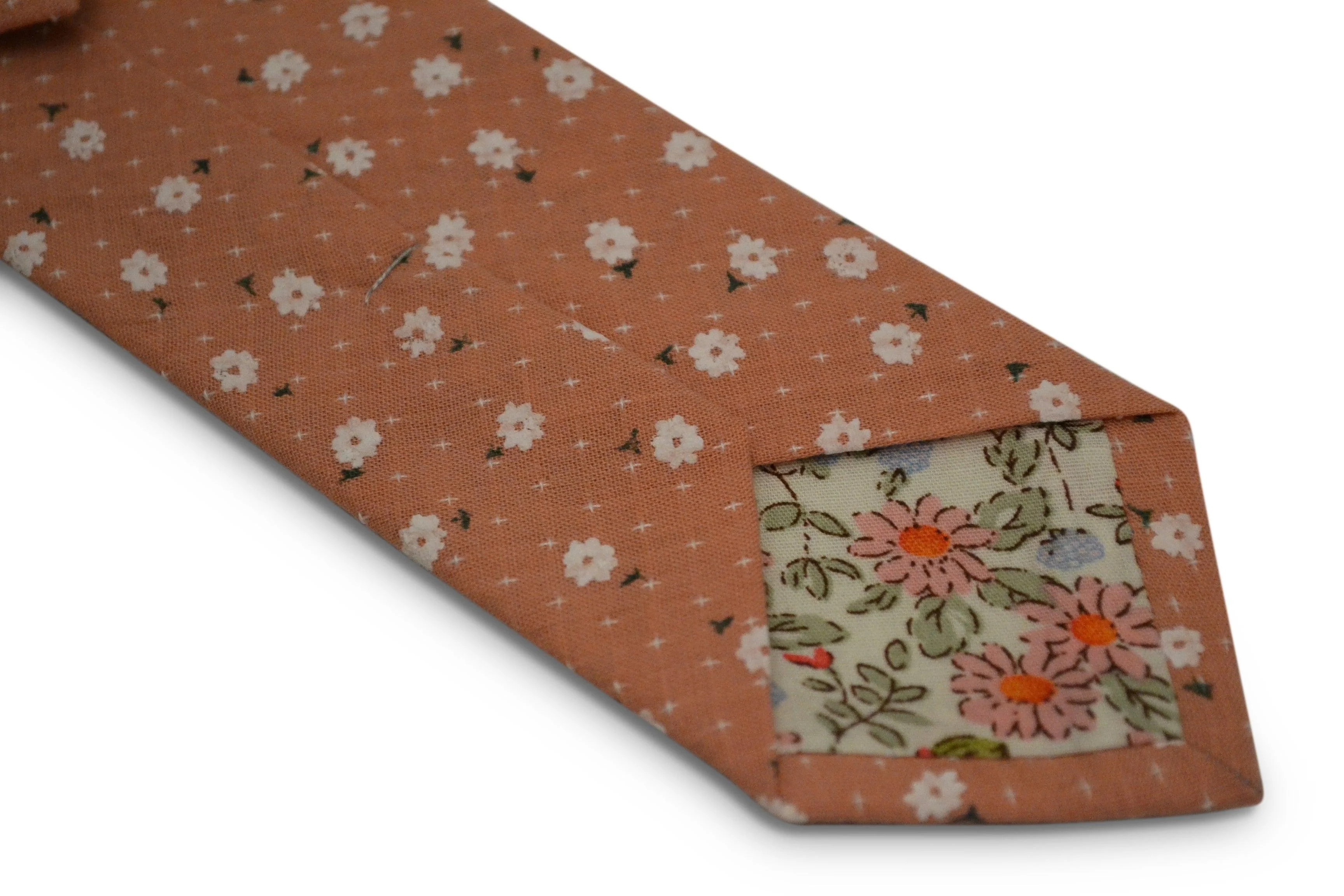 dark blush coral pink with white floral design cotton tie - Image 5