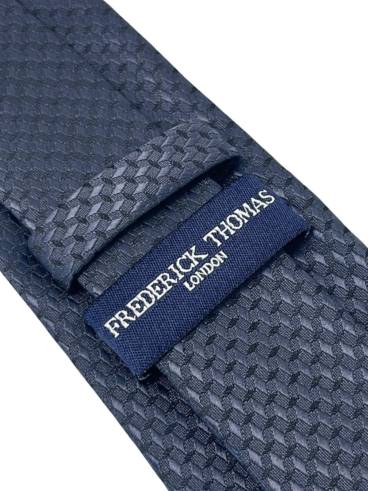 dark charcoal grey tie  with geometric design - Image 4