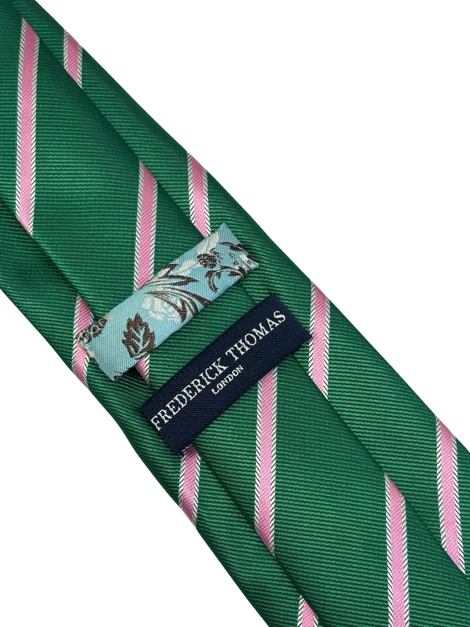 dark emerald forest green mens tie with pink club stripe - Image 4