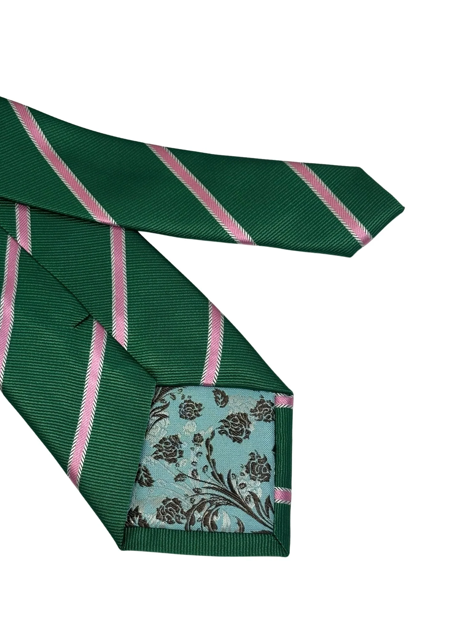 dark emerald forest green mens tie with pink club stripe - Image 5