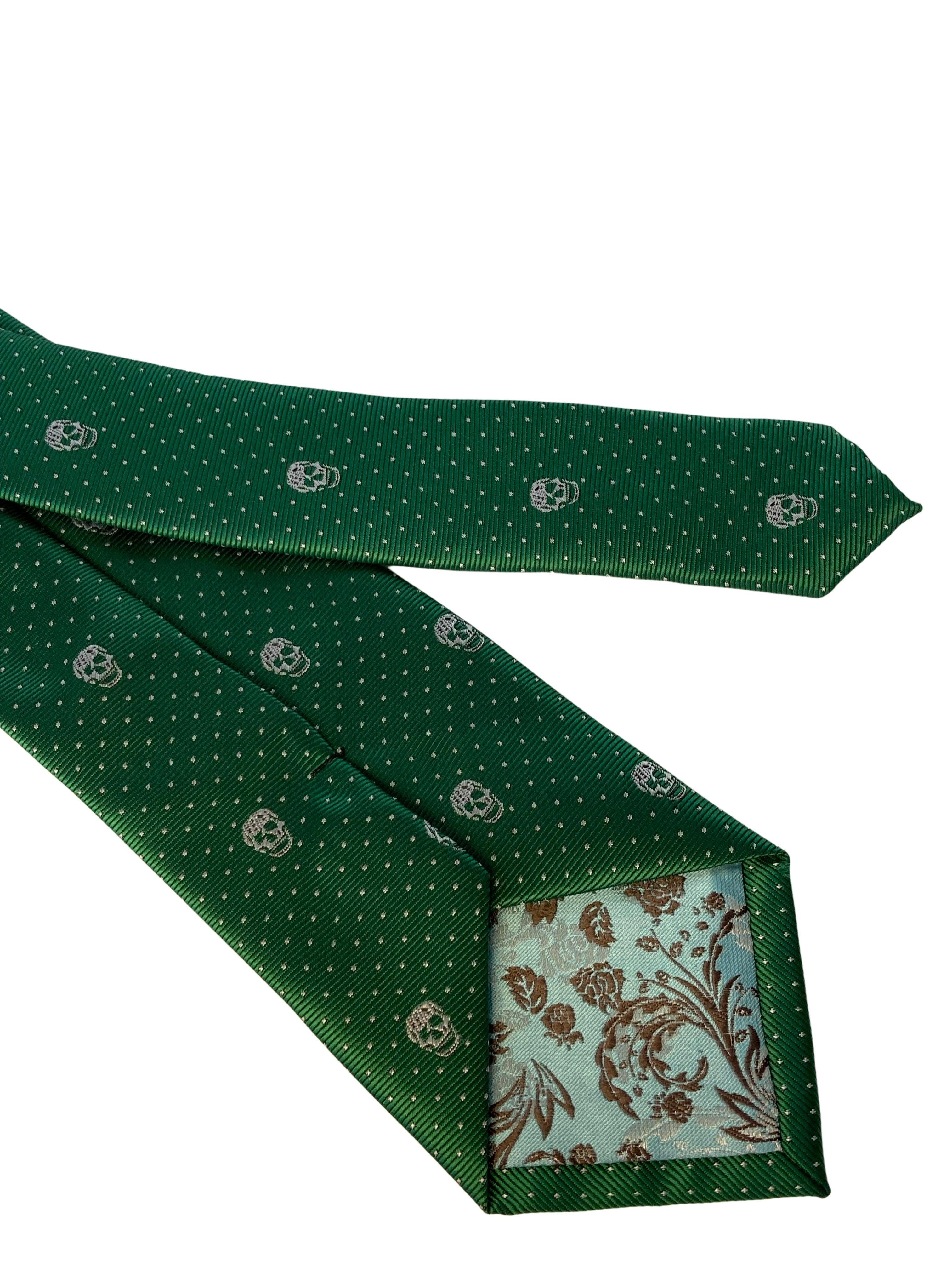 dark emerald green mens tie with skull quirky design - Image 2