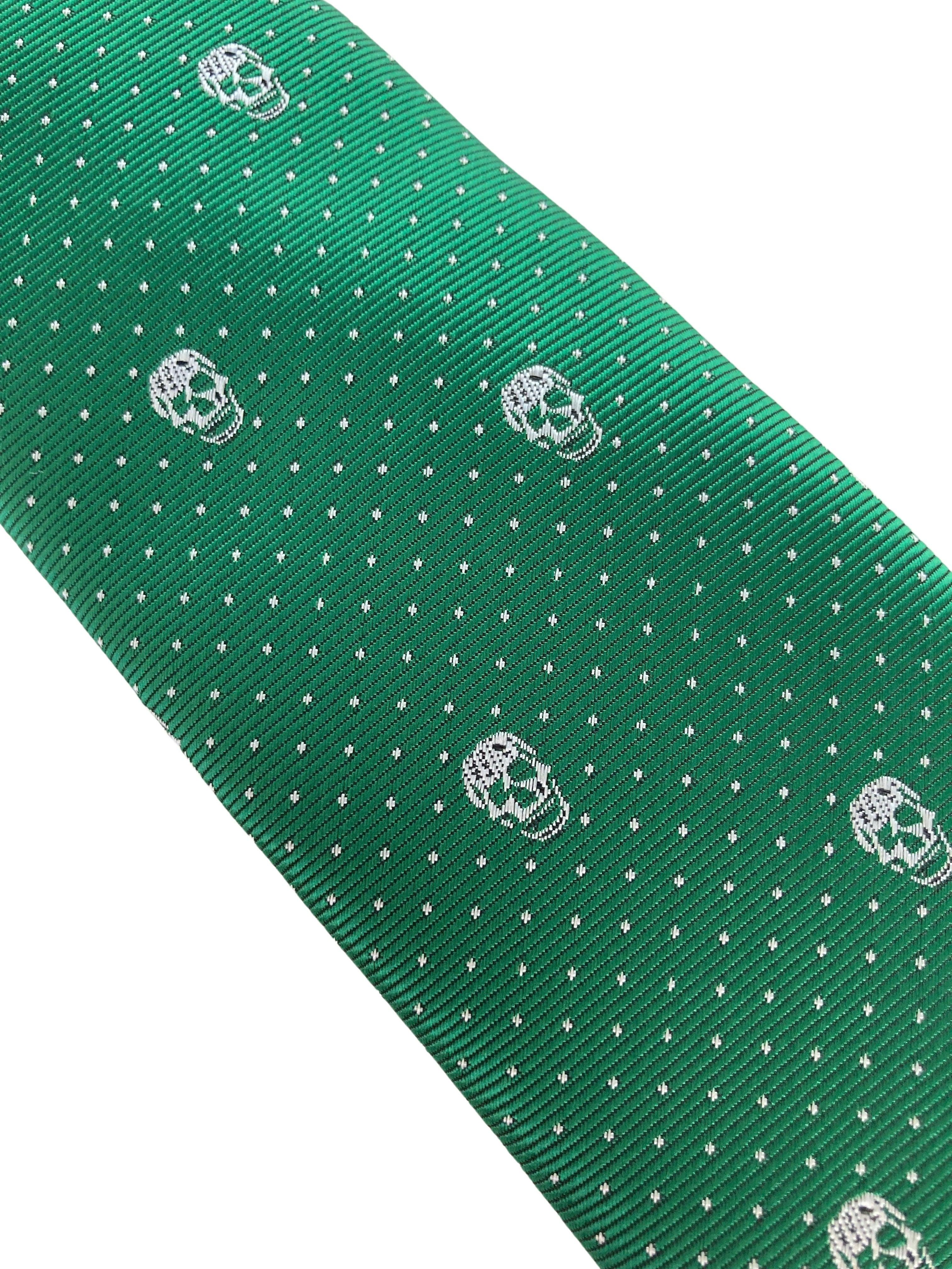 dark emerald green mens tie with skull quirky design - Image 3