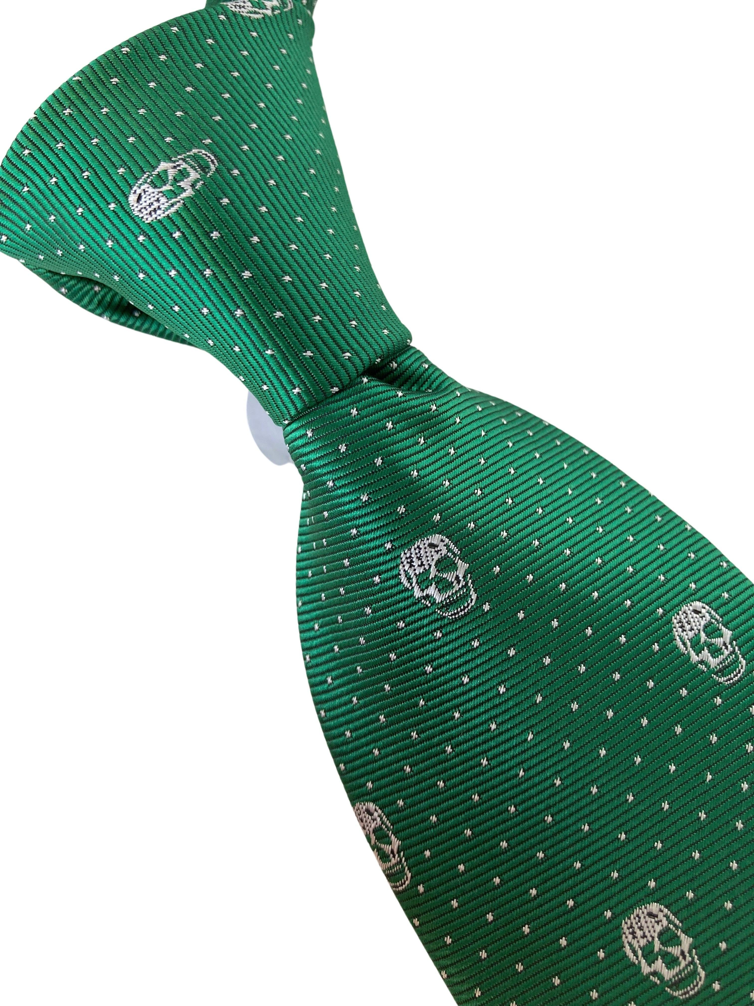 dark emerald green mens tie with skull quirky design - Image 5