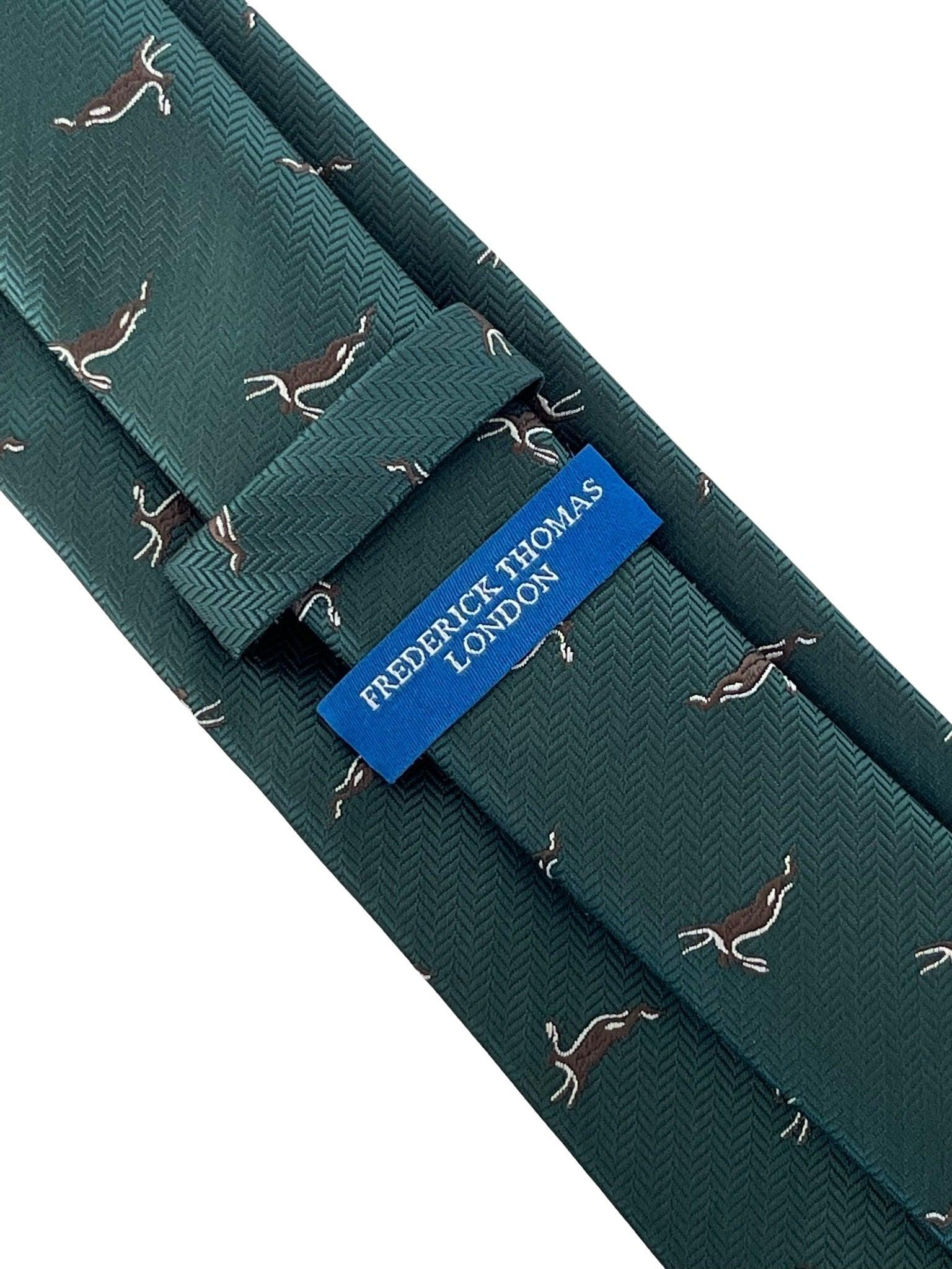 dark forest green mens tie with woodland hare design - Image 3