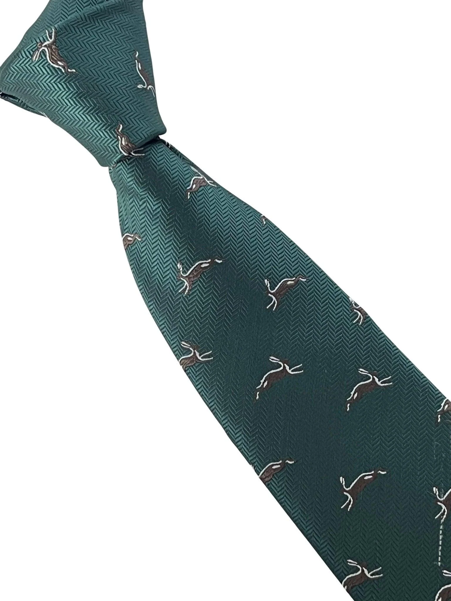 dark forest green mens tie with woodland hare design - Image 4