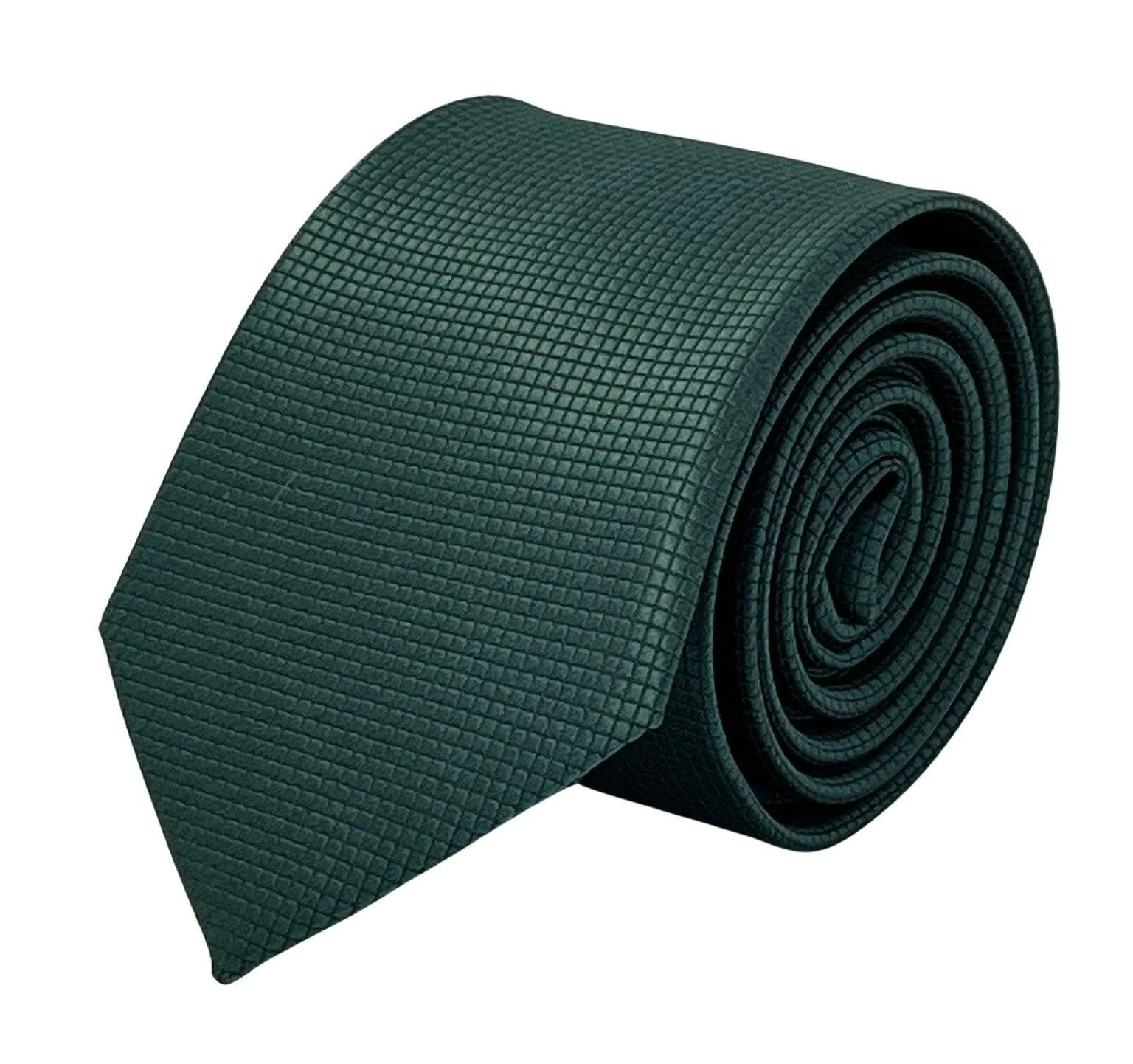Dark forest pine green silky tie with subtle squared pattern - Image 2