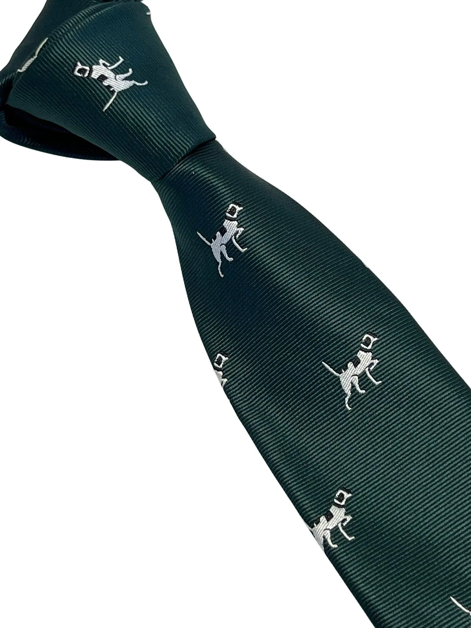 Dark forest racing green  tie with beagle bloodhound hunting gun dog design - Image 5