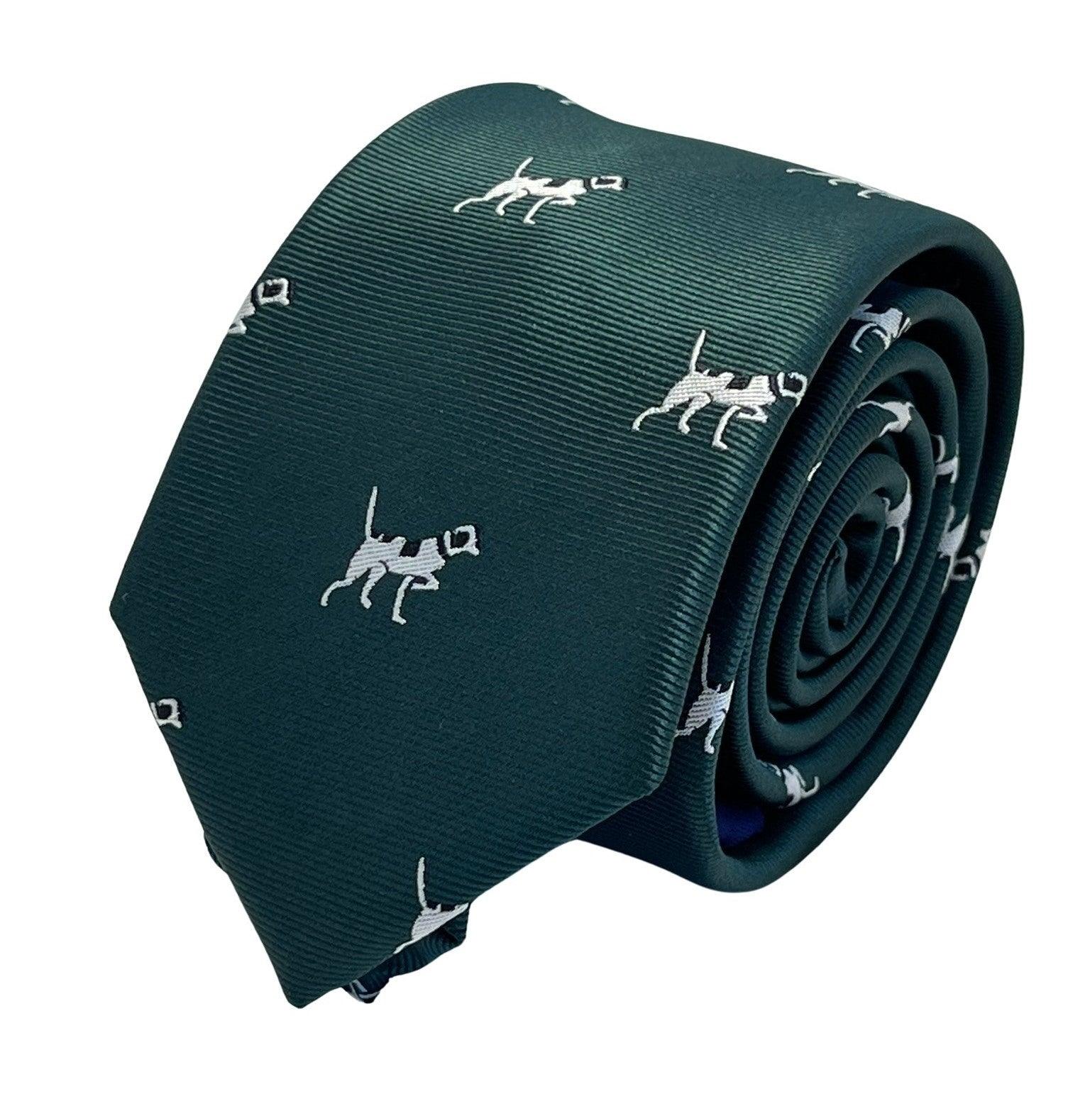 Dark forest racing green  tie with beagle bloodhound hunting gun dog design - Image 6