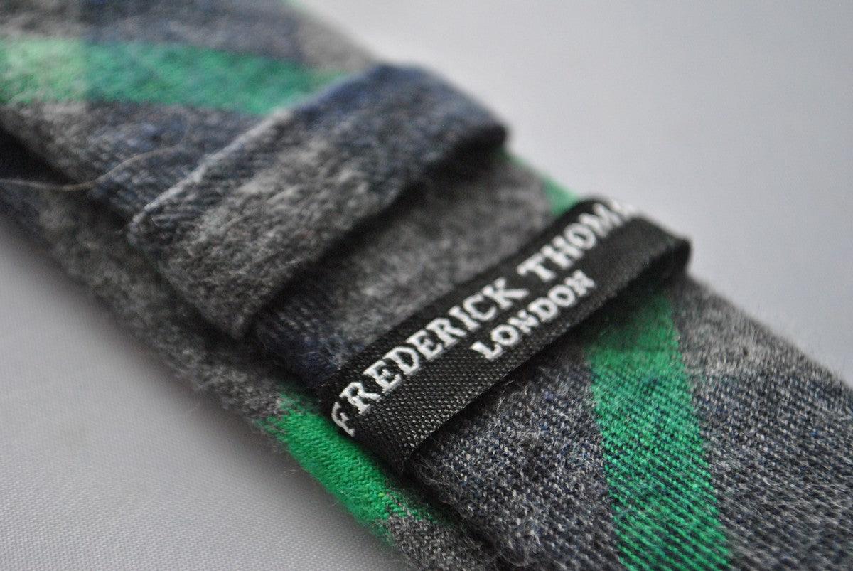 dark green and grey wool check style skinny tie - Image 3