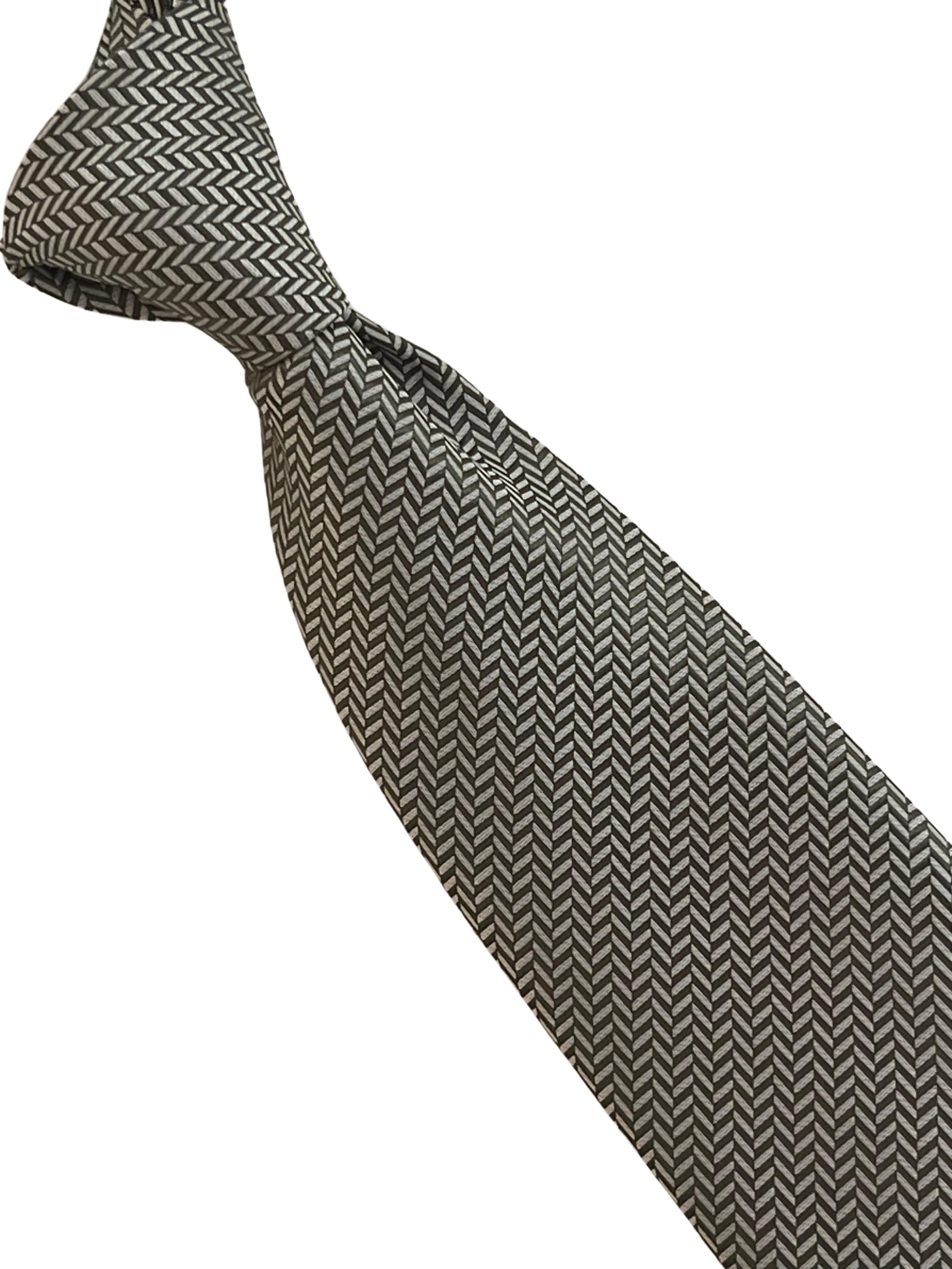 Dark green and white herringbone classic tie - Image 5