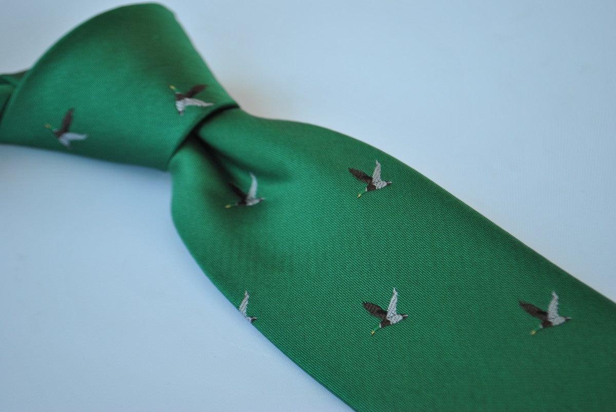 dark green tie with flying duck design - Image 2