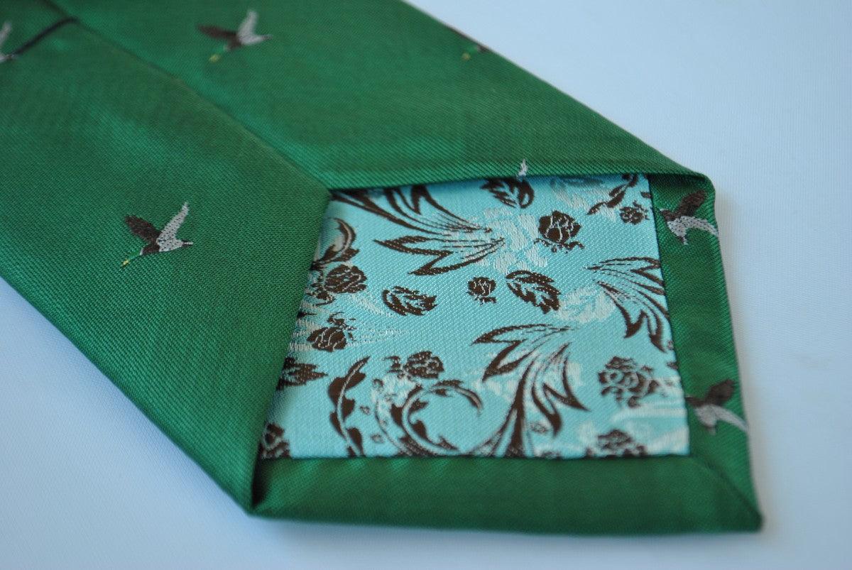 dark green tie with flying duck design - Image 4