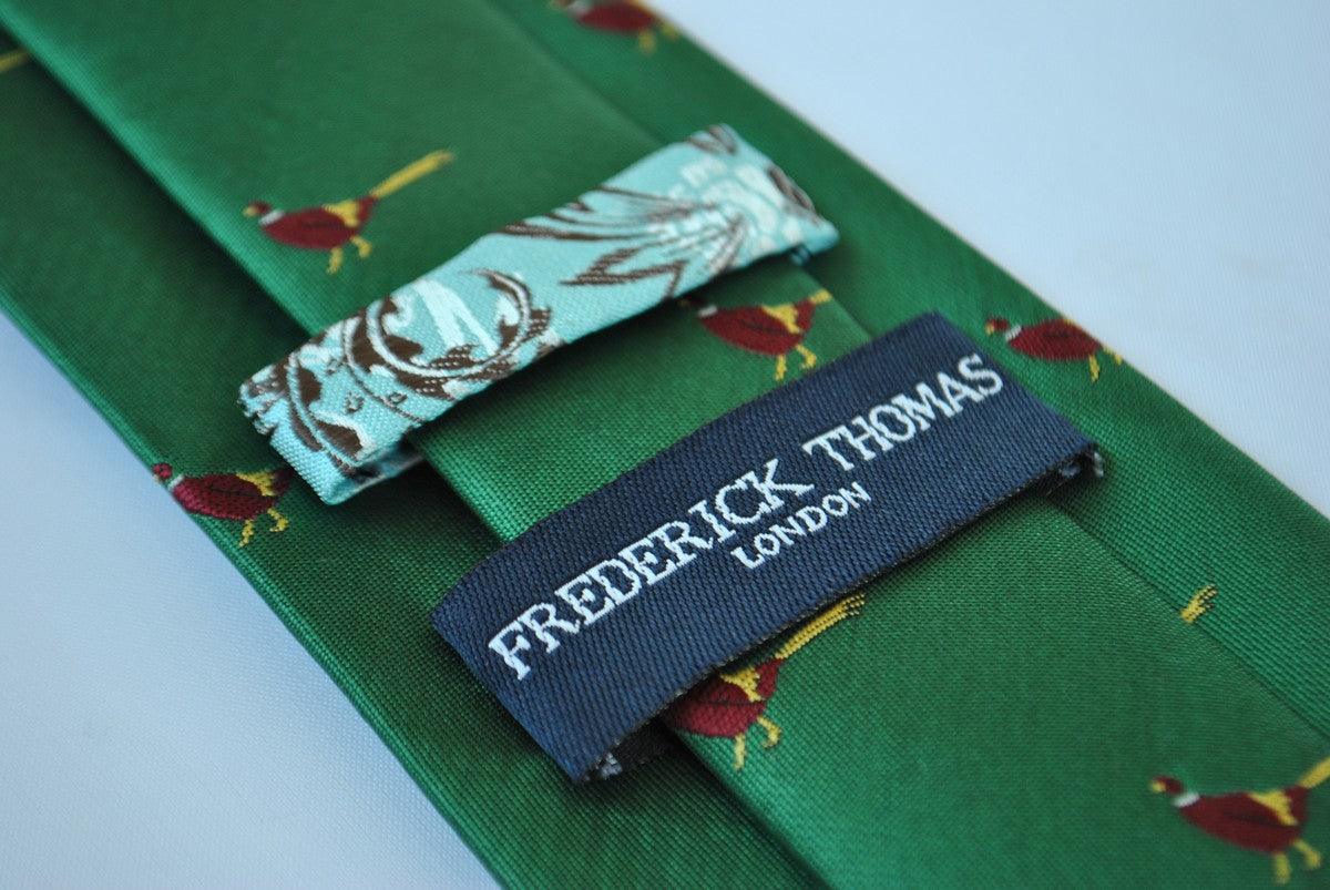 dark green tie with pheasant design - Image 3